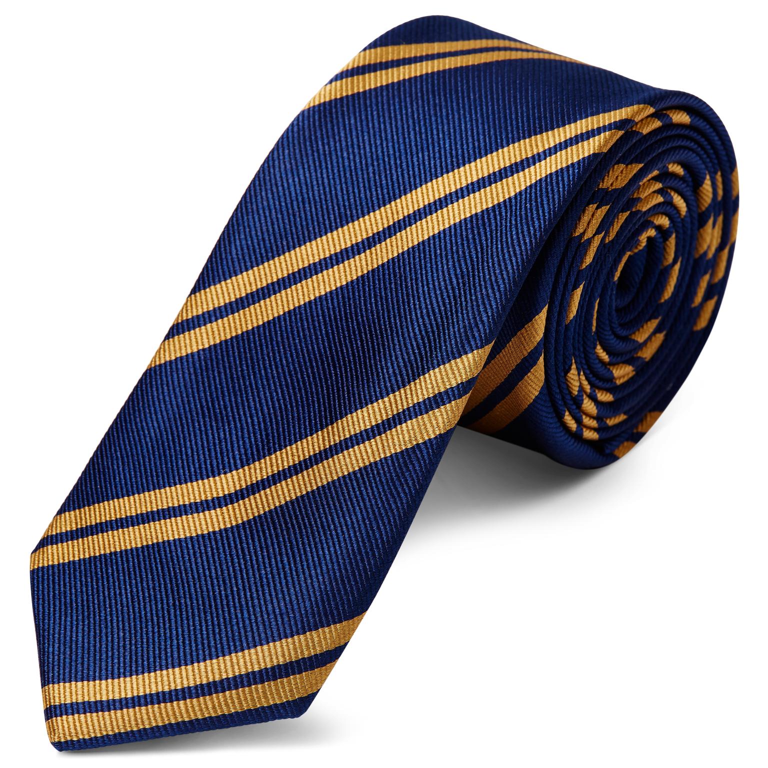 Navy Blue & Gold Twin Striped Silk Tie Navy Blue & Gold Twin Striped Silk Tie