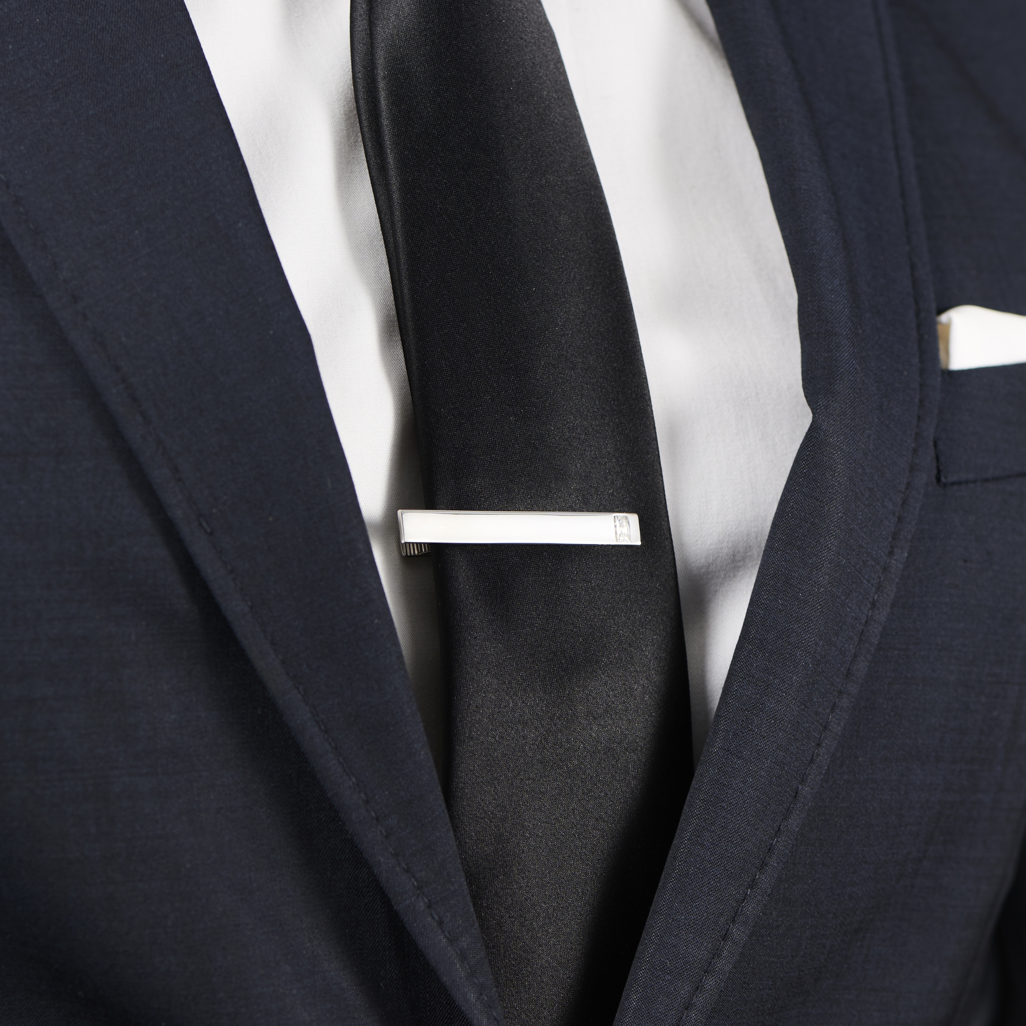 925s Silver Rectangular Zirconia Tie Clip - 4
