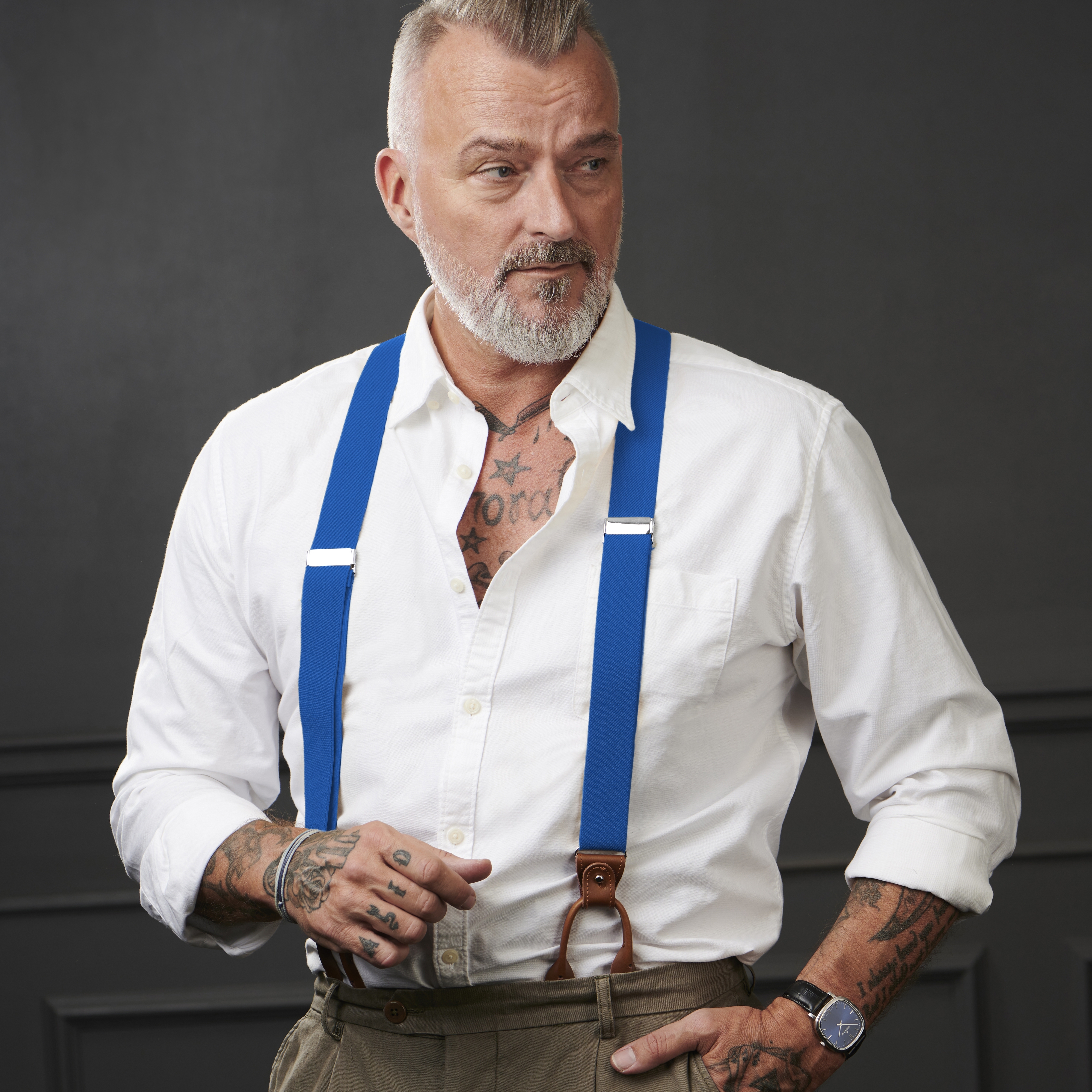 Bretele late albastre din piele - 5