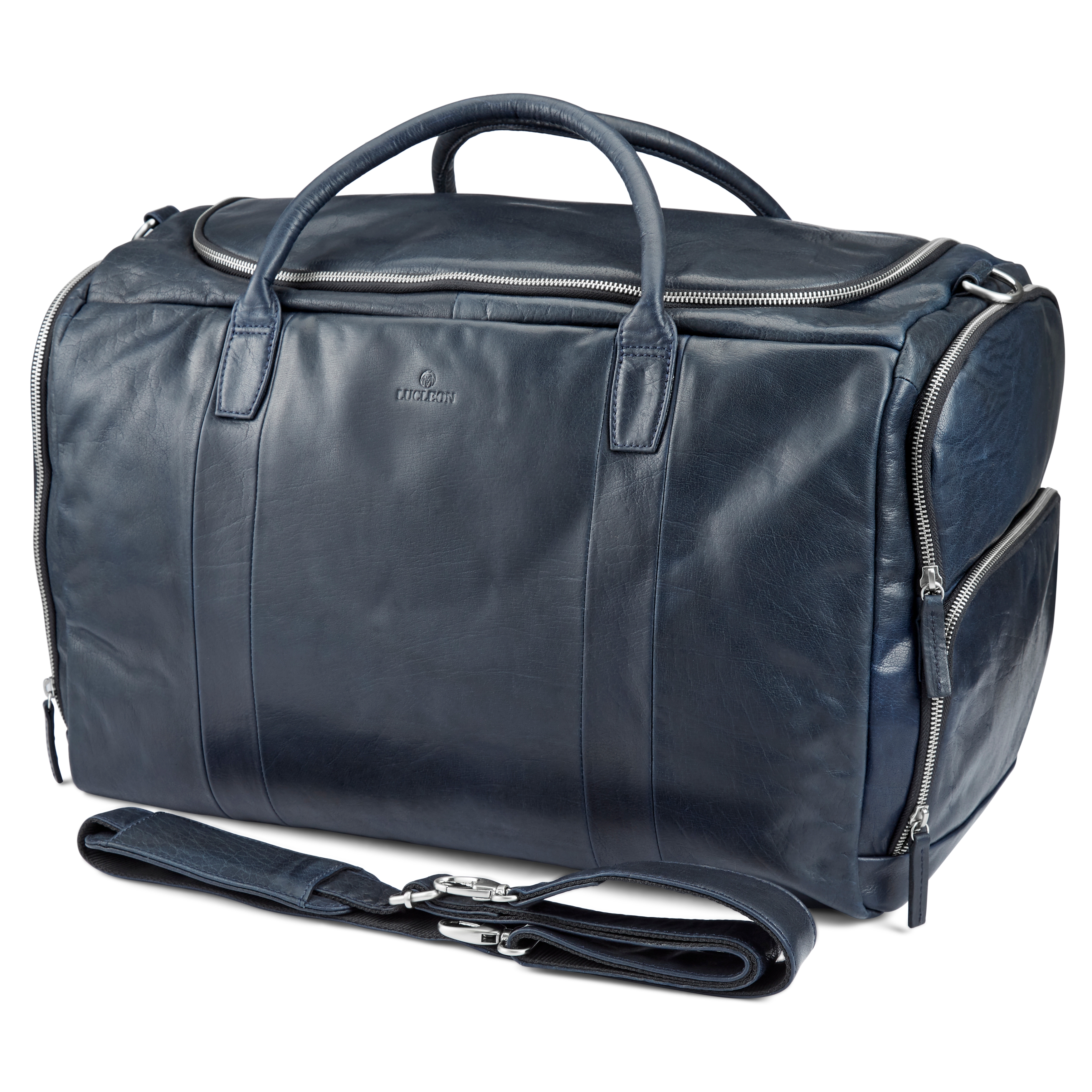 Montreal Large Navy Blue Leather Duffel Bag - 5