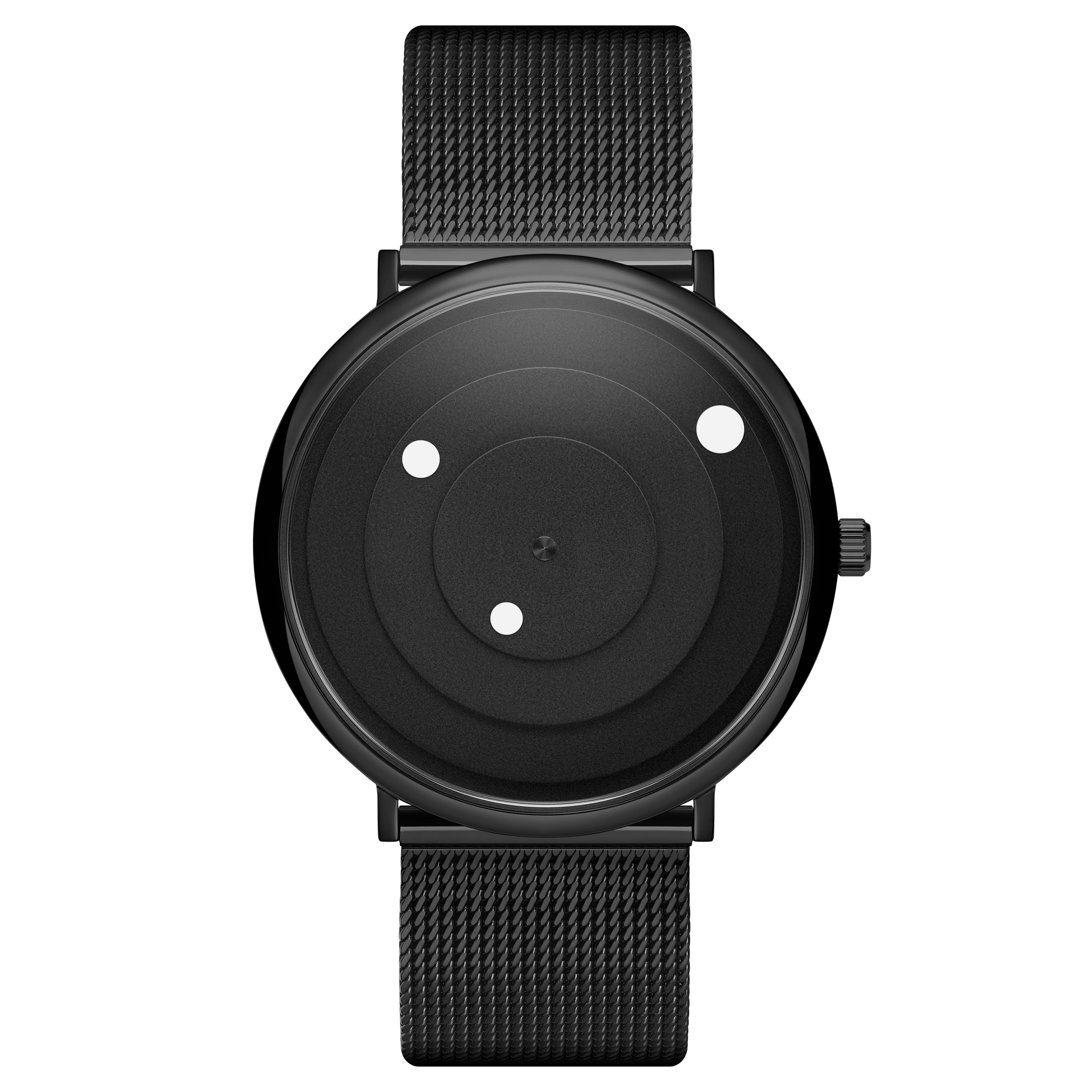 Instant | Minimalistische schwarz-weiße Uhr mit Mesh-Riemen
