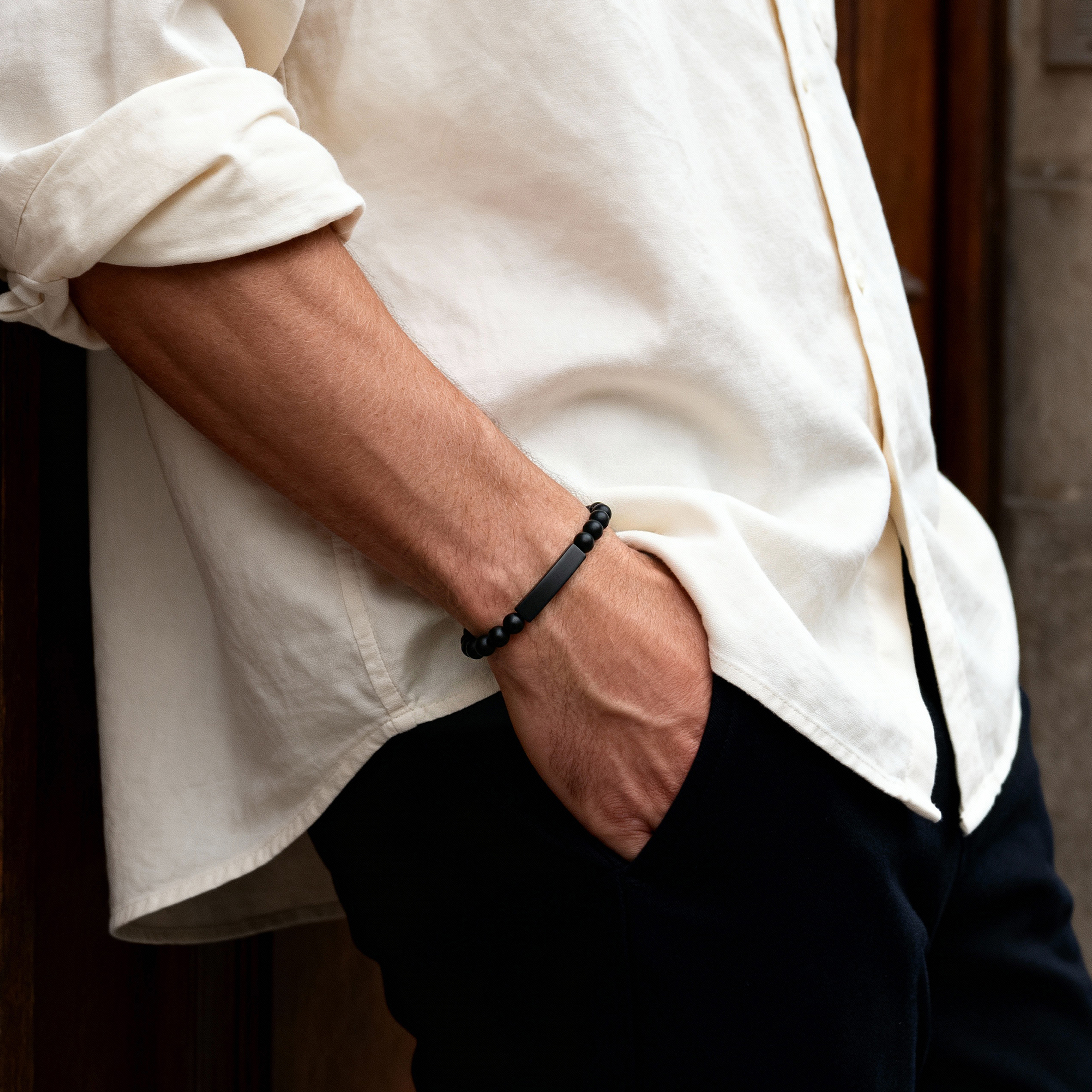 Brățară gravată cu piatră neagră - 2