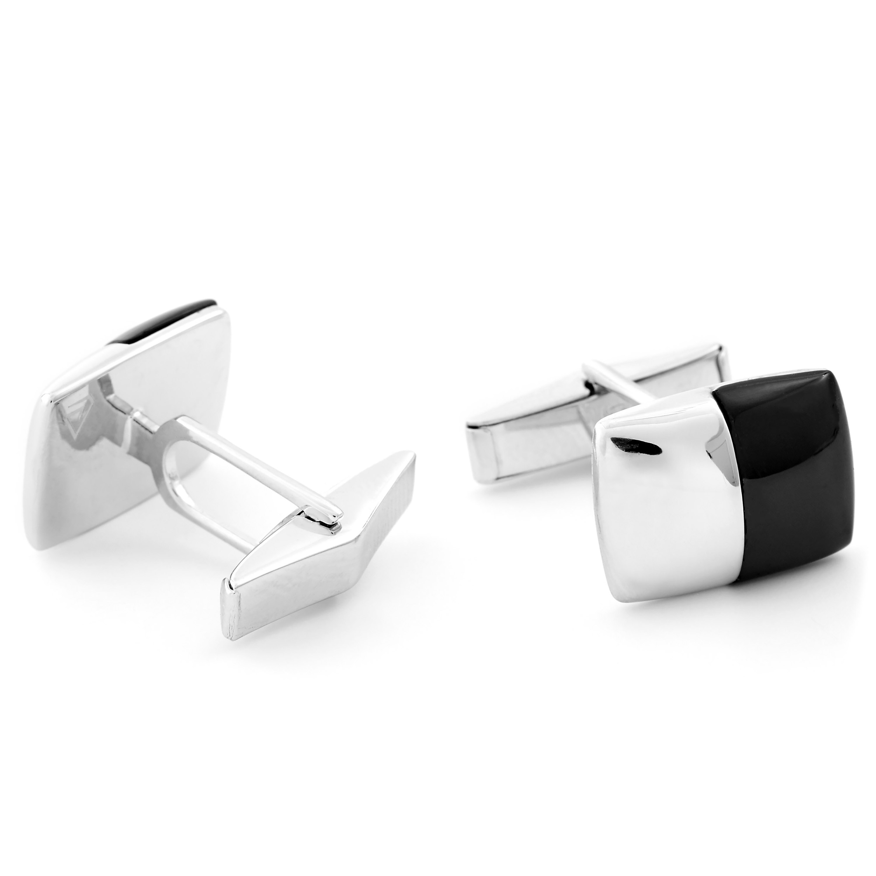 Black And White 925s Silver Cufflinks and Tie Clip Set - 3