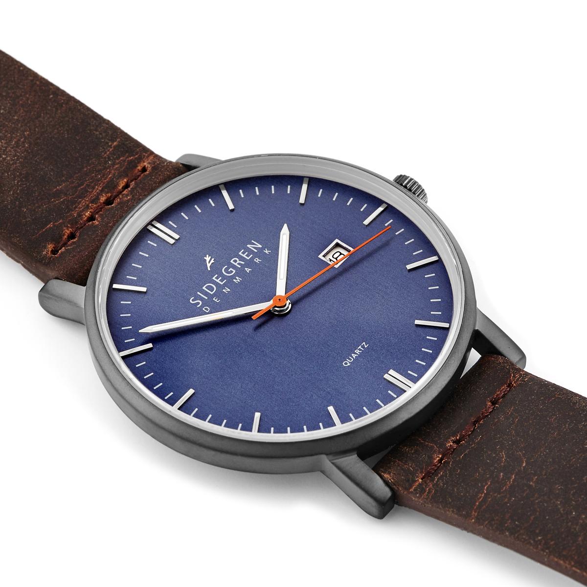 Kevil Kevil | Dark Grey Slim Dress With Blue Dial & Brown Leather Strap | In ...