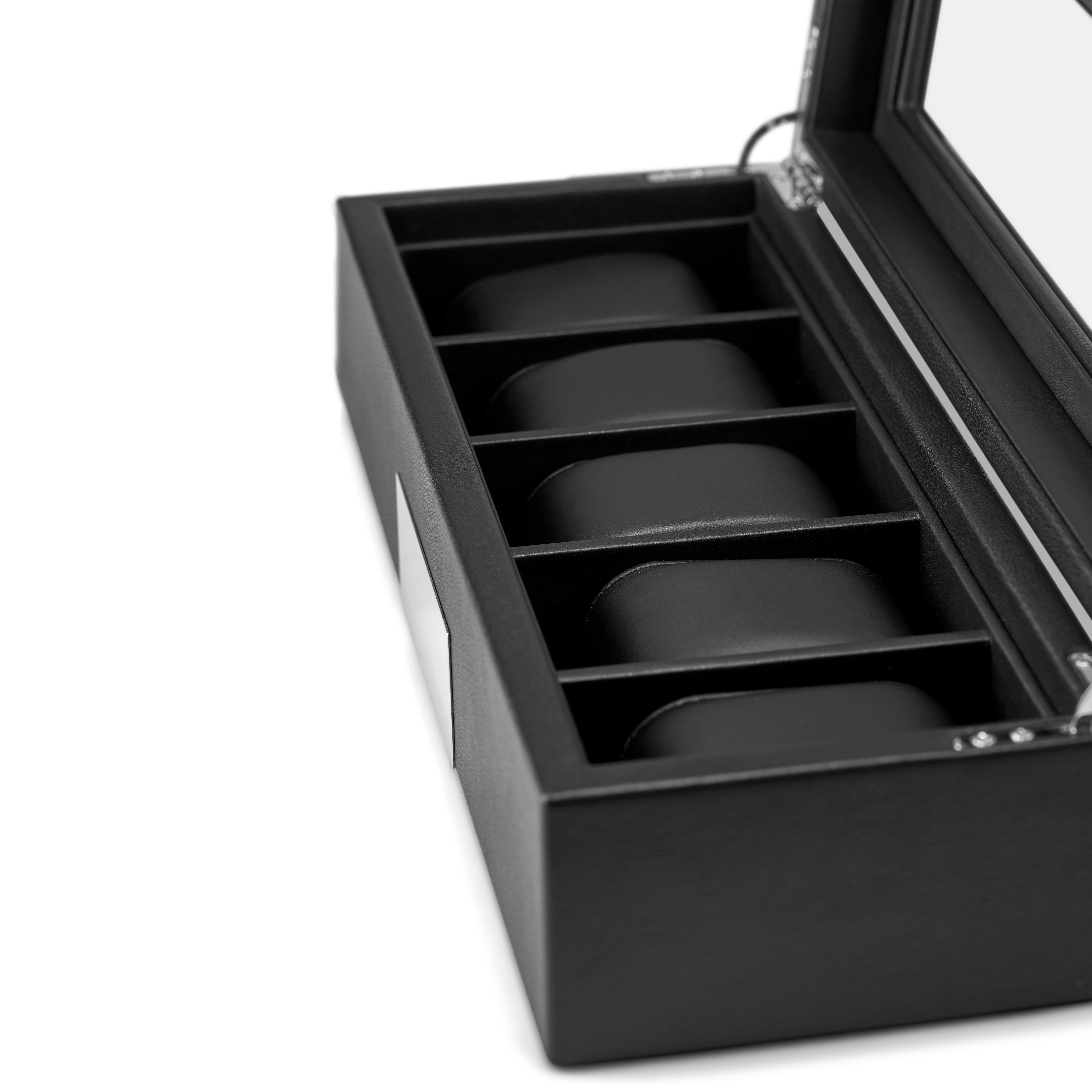 Кутия за часовници от черна изкуствена кожа с 5 гнезда - 3