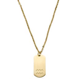 Zodiac | Gold-Tone Aquarius Star Sign Dog Tag Cable Chain Necklace