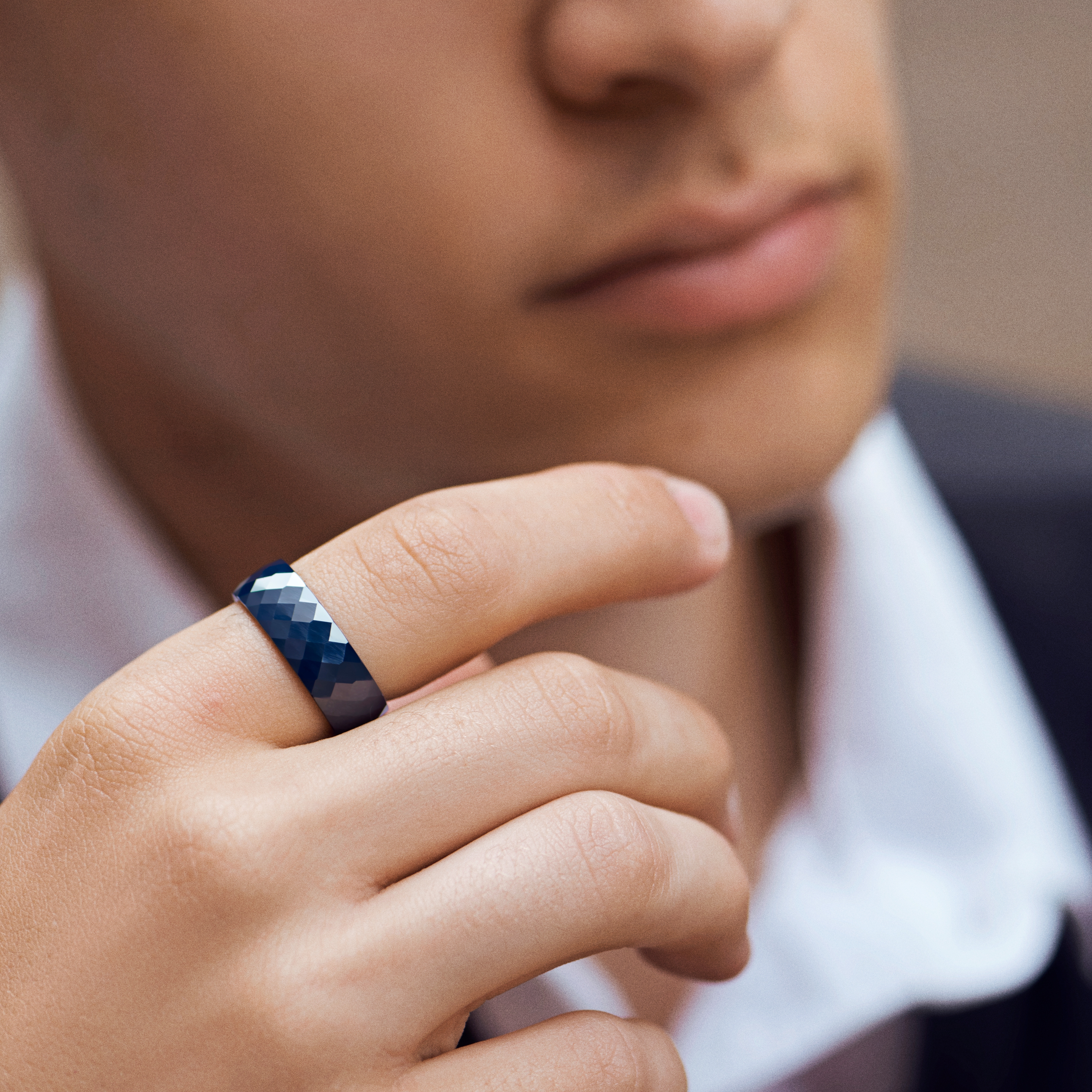 Bague en céramique à facettes turquoise foncé - 2