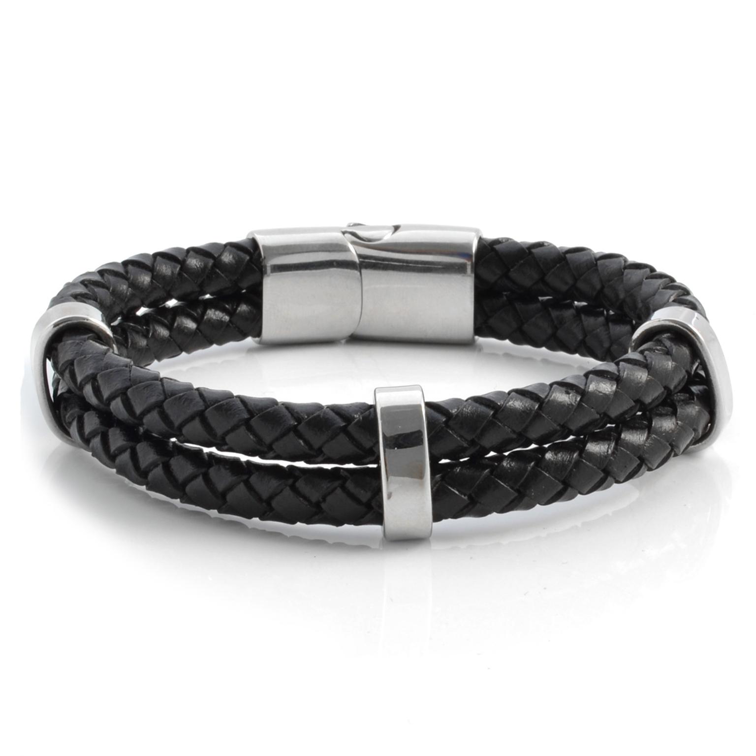 Sort Double Bolo Flettet Læderarmbånd Sort Double Bolo Flettet Læderarmbånd