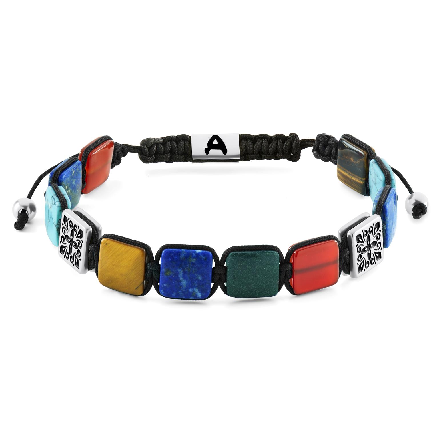 Elysian | Pulsera de cuentas planas con piedras naturales multicolor plateadas Elysian | Pulsera de cuentas planas con piedras naturales multicolor plateadas