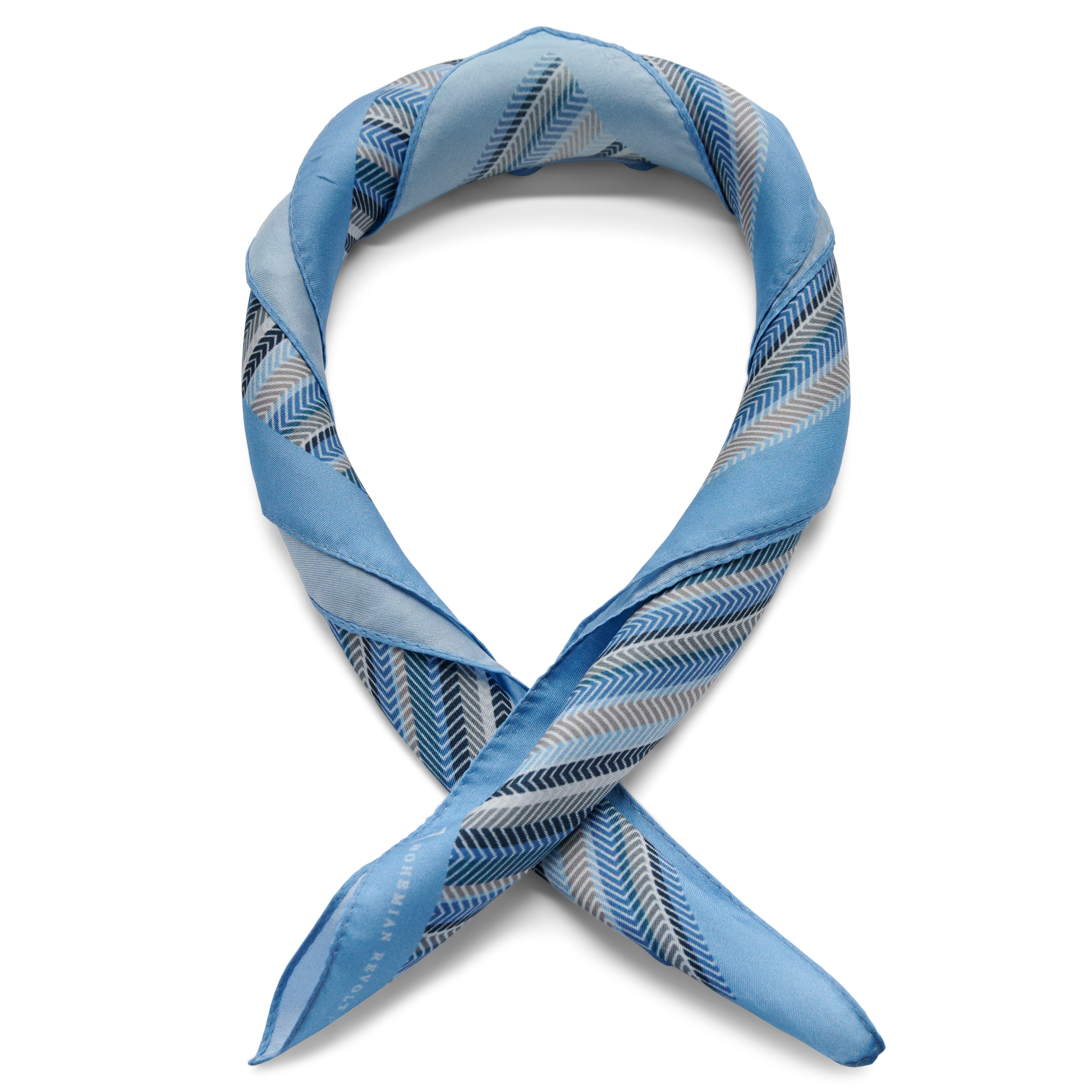 Brux | Blue & Grey Herringbone Striped Silk Neckerchief
