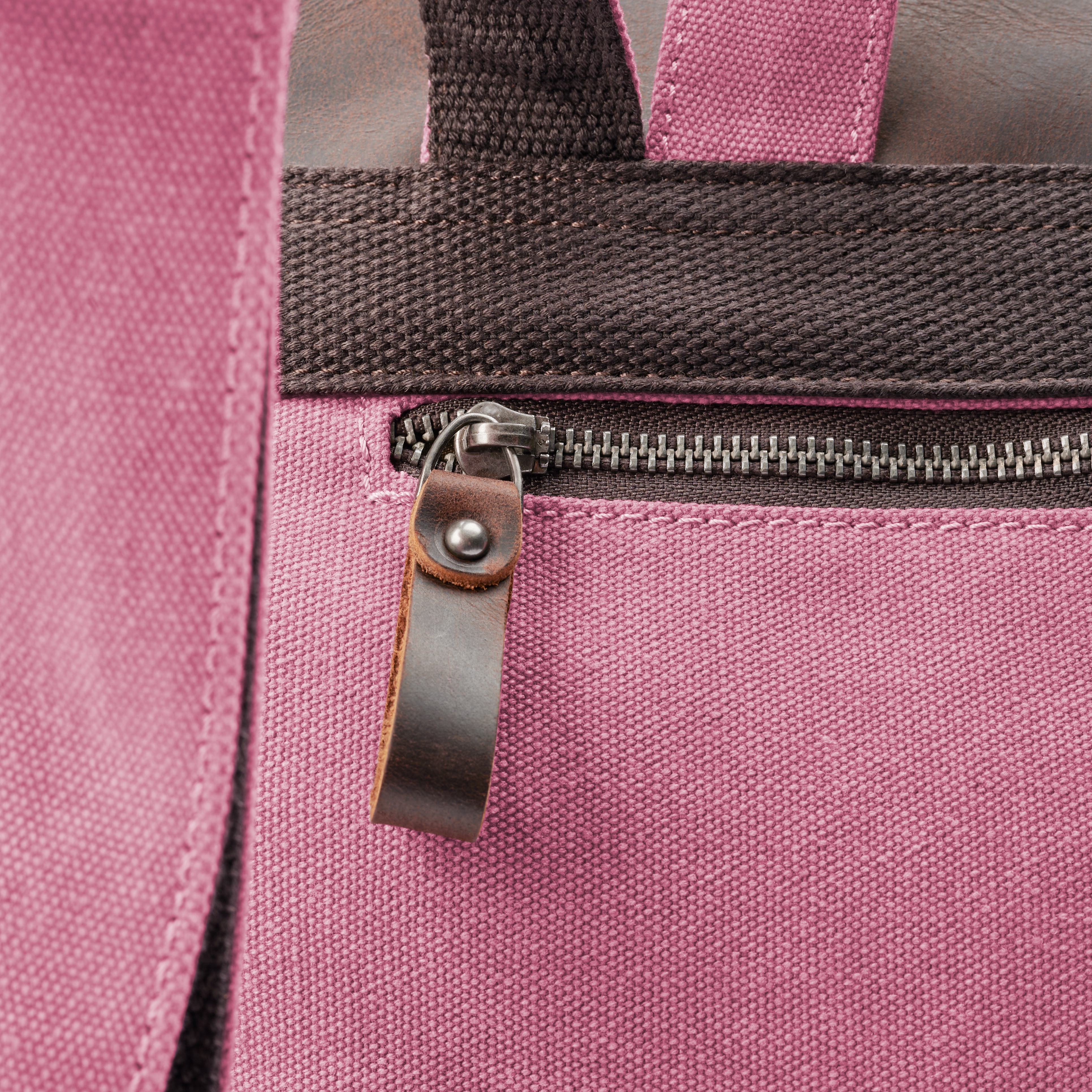 Vintage Style Lyserød Læder & Canvas Rygsæk - 7