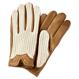 Tan & Ivory Touchscreen Compatible Sheep Leather Driving Gloves