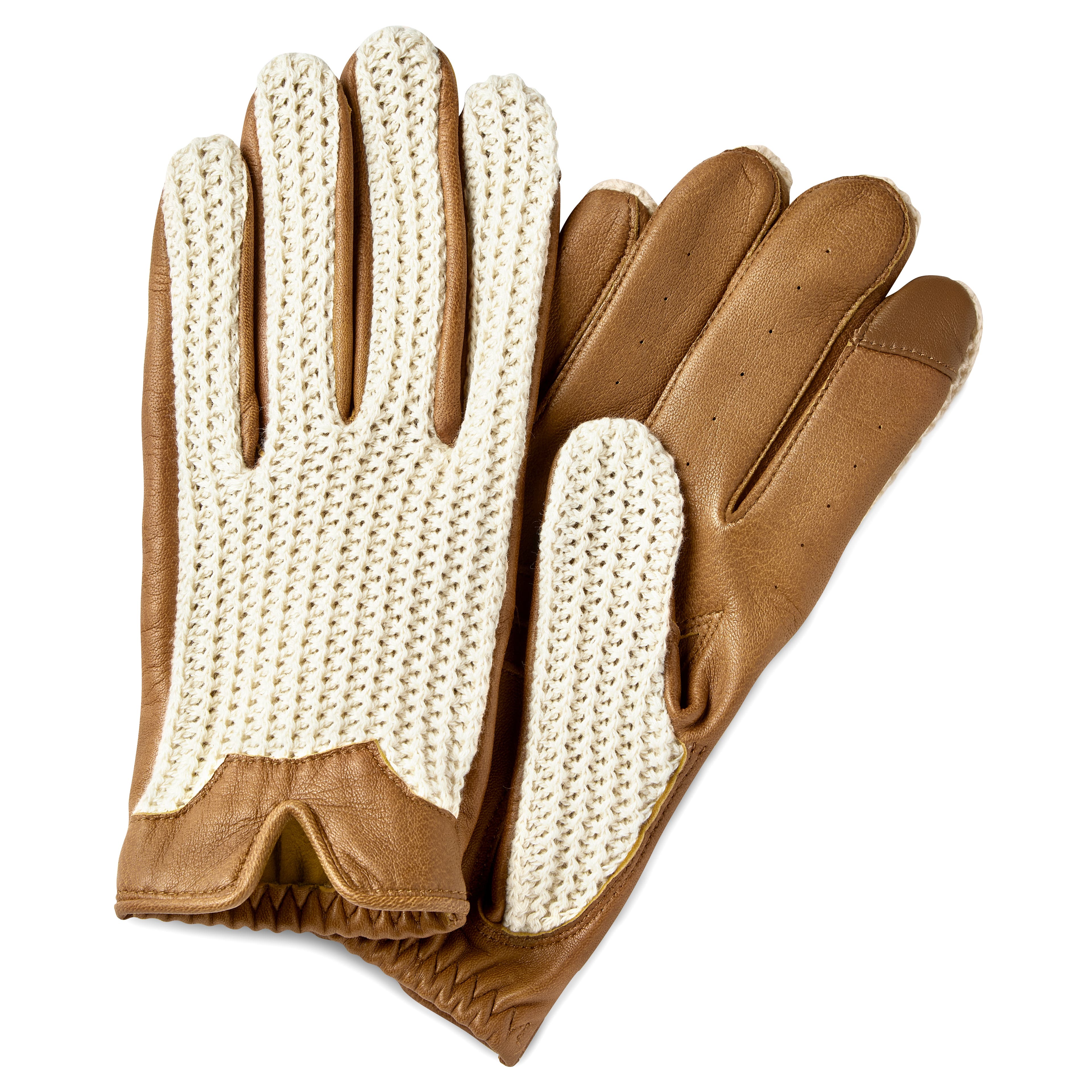 Tan & Ivory Sheepskin Leather Touchscreen Driving Gloves