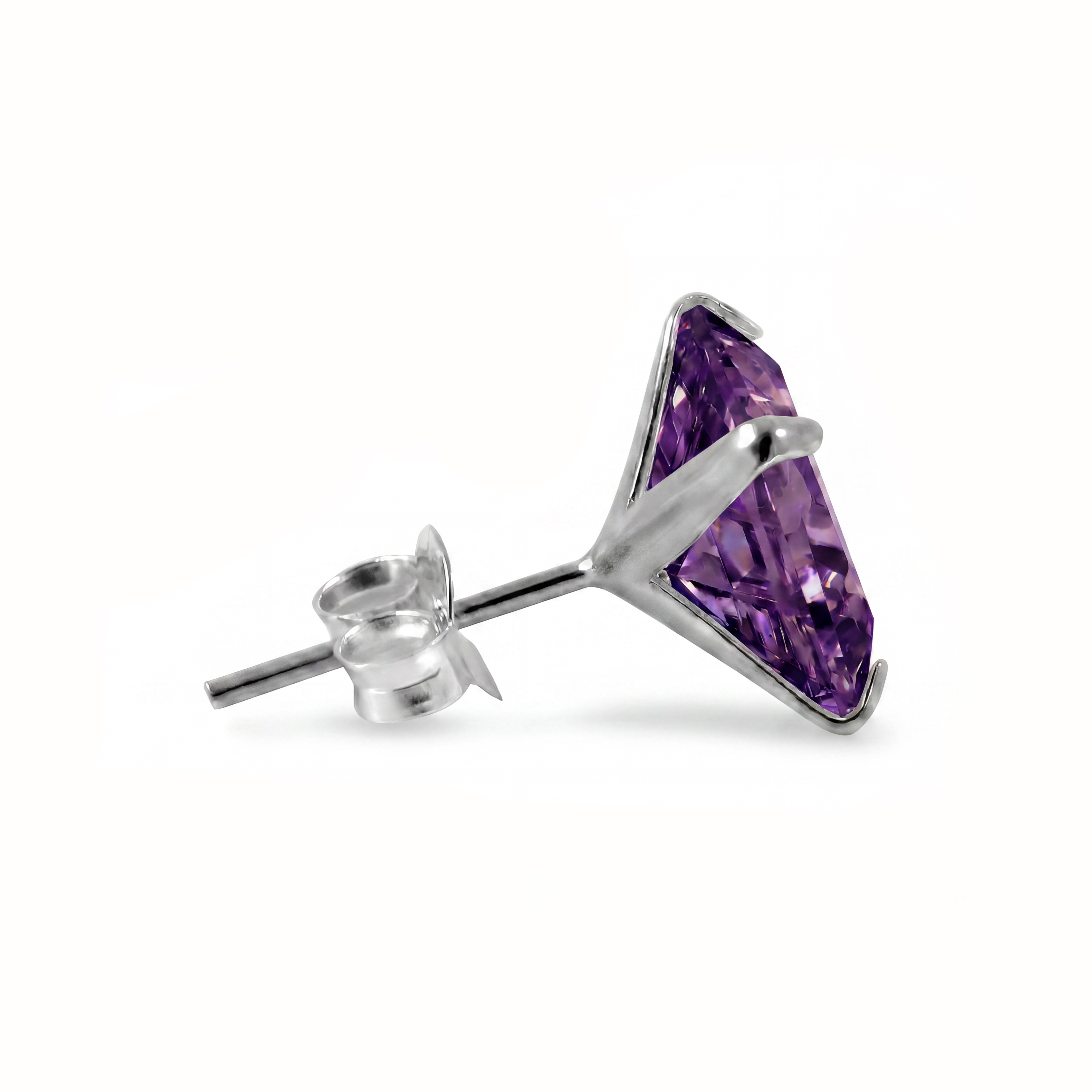 Lucid | 925 Sterling Silver Light Purple 8mm Round Zirconia Stud Earring - 2
