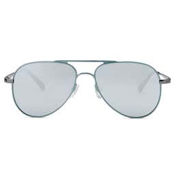 Gunmetal Grey Titanium Polarised Mirror Aviator Sunglasses - 2 - hover gallery