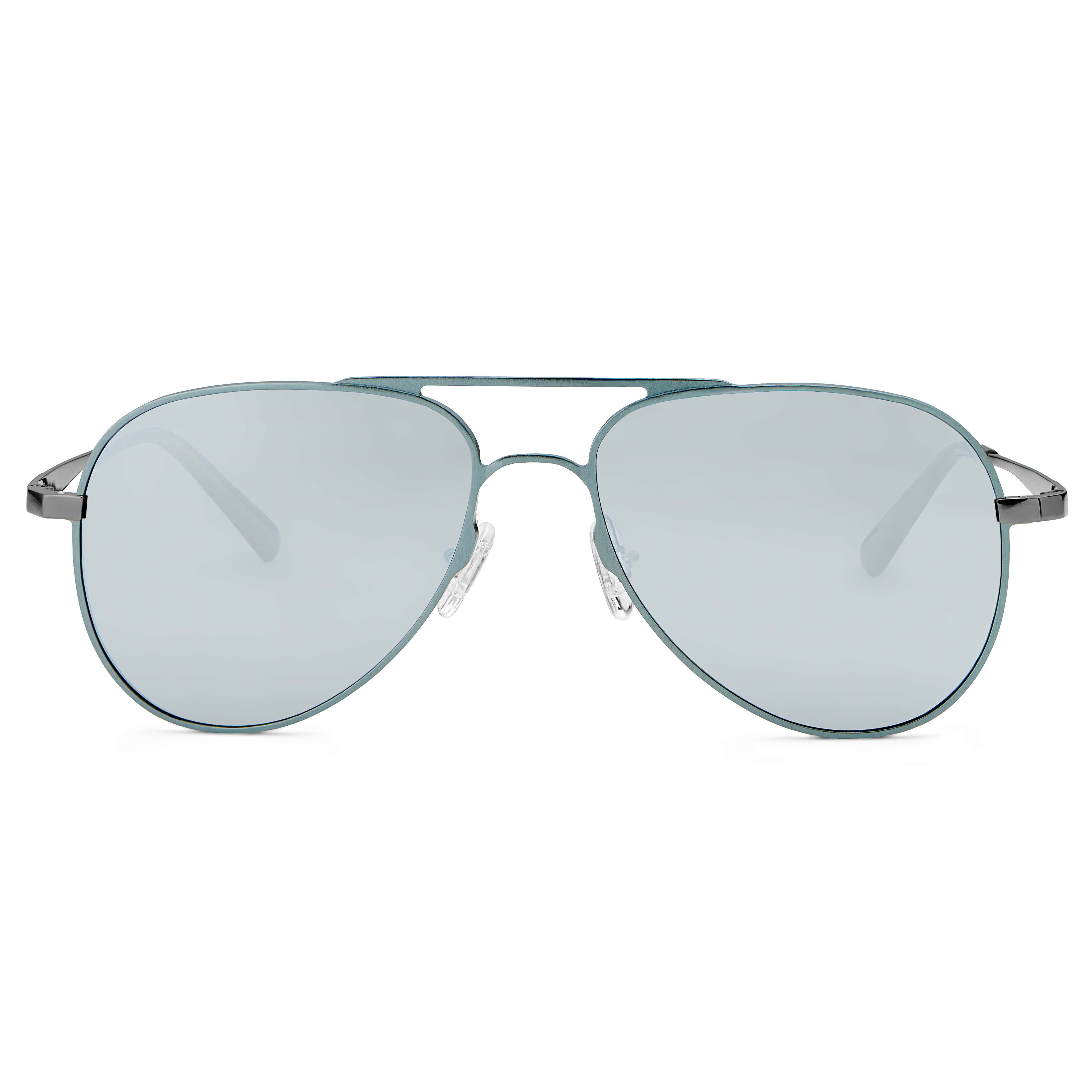 Gunmetal Grey Titanium Polarised Mirror Aviator Sunglasses - 2 - hover gallery