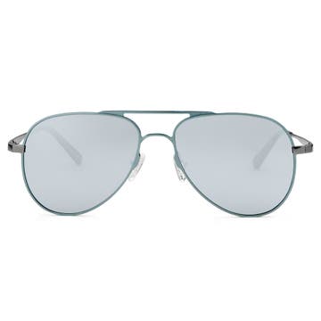 Gunmetal Grey & Light Blue Polarised Titanium Aviator Sunglasses
