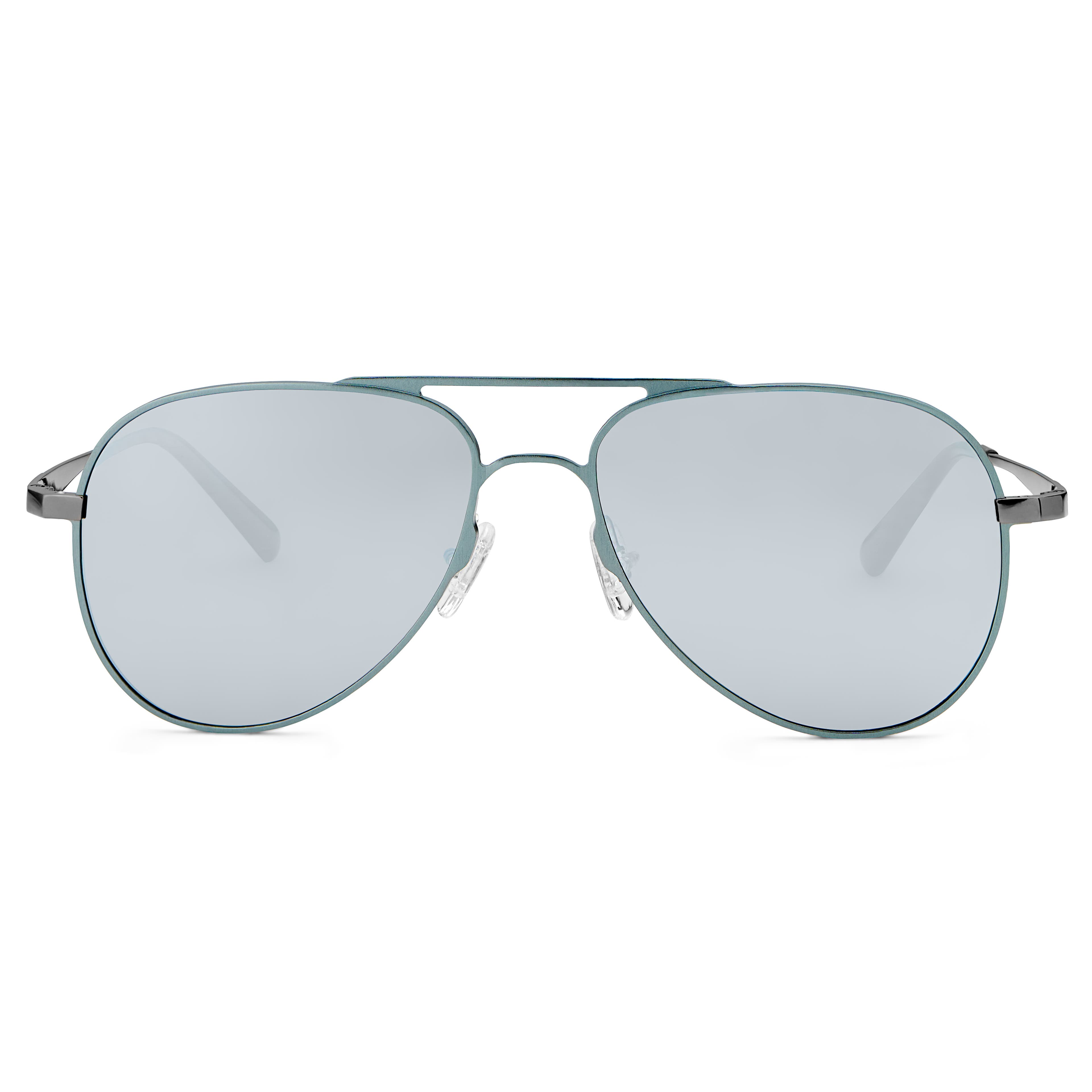 Metallgrå Titanpilotsolglasögon med Polariserade Spegelglas