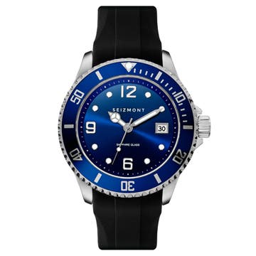 Tide | Silver-Tone & Blue Dive Watch With Blue Dial & Black Rubber Strap