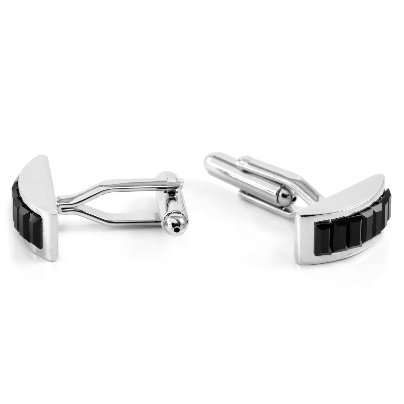 Silver-Tone & Black Stone Classic Cufflinks & Tie Clip Set - 3