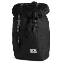 Lewis | Black Polyester & Faux Leather Retro-Adventure Backpack