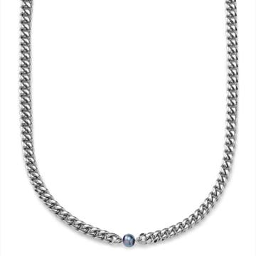 Ocata | Silver-Tone Chain Necklace with Black Pearl