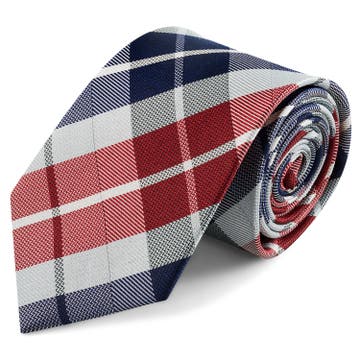 BLUE & BORDEAUX CHEQUERED Pattern Silk Necktie | 8 cm BLUE & BORDEAUX CHEQUERED Pattern Silk Necktie | 8 cm