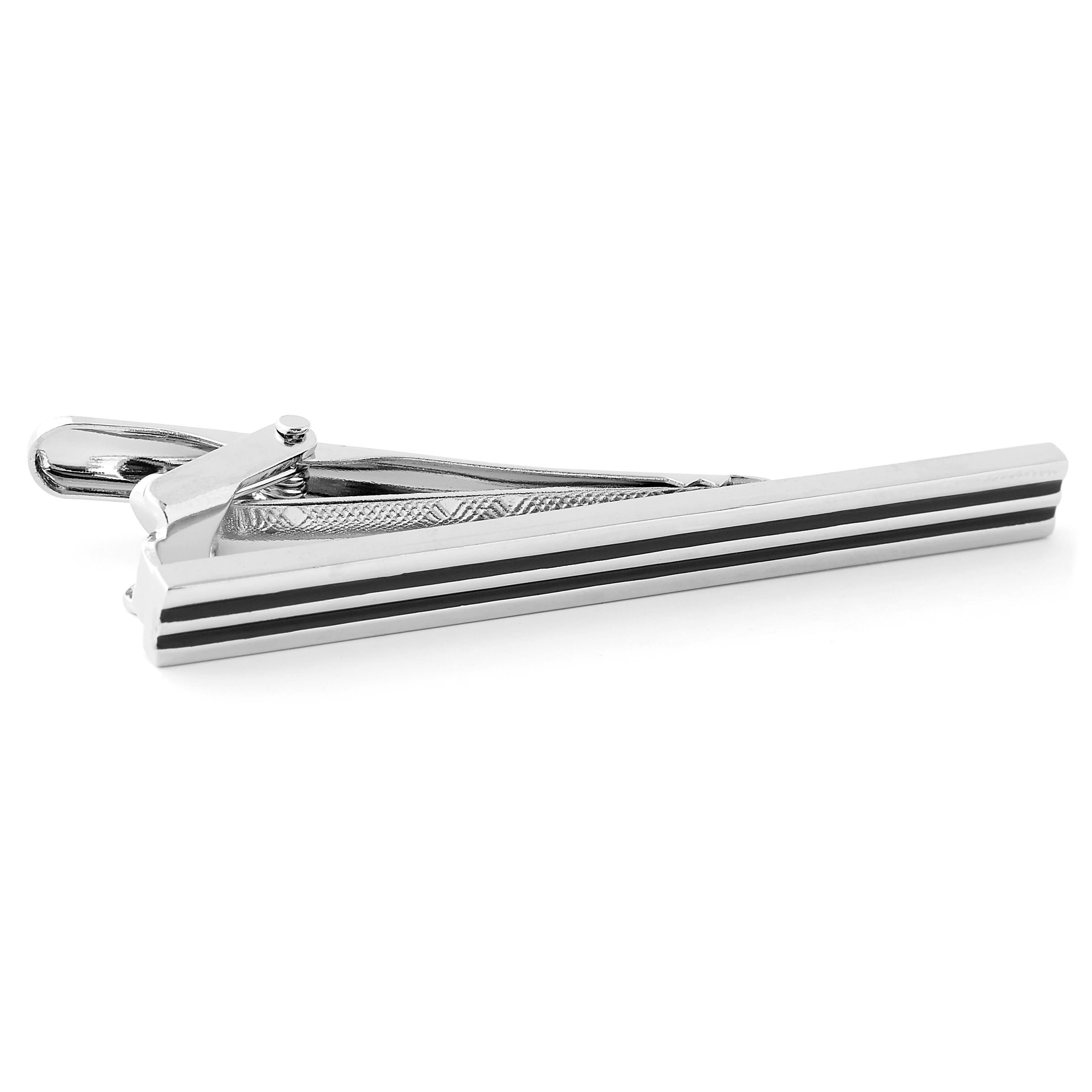 Fine Silver-Tone & Black Tie Clip