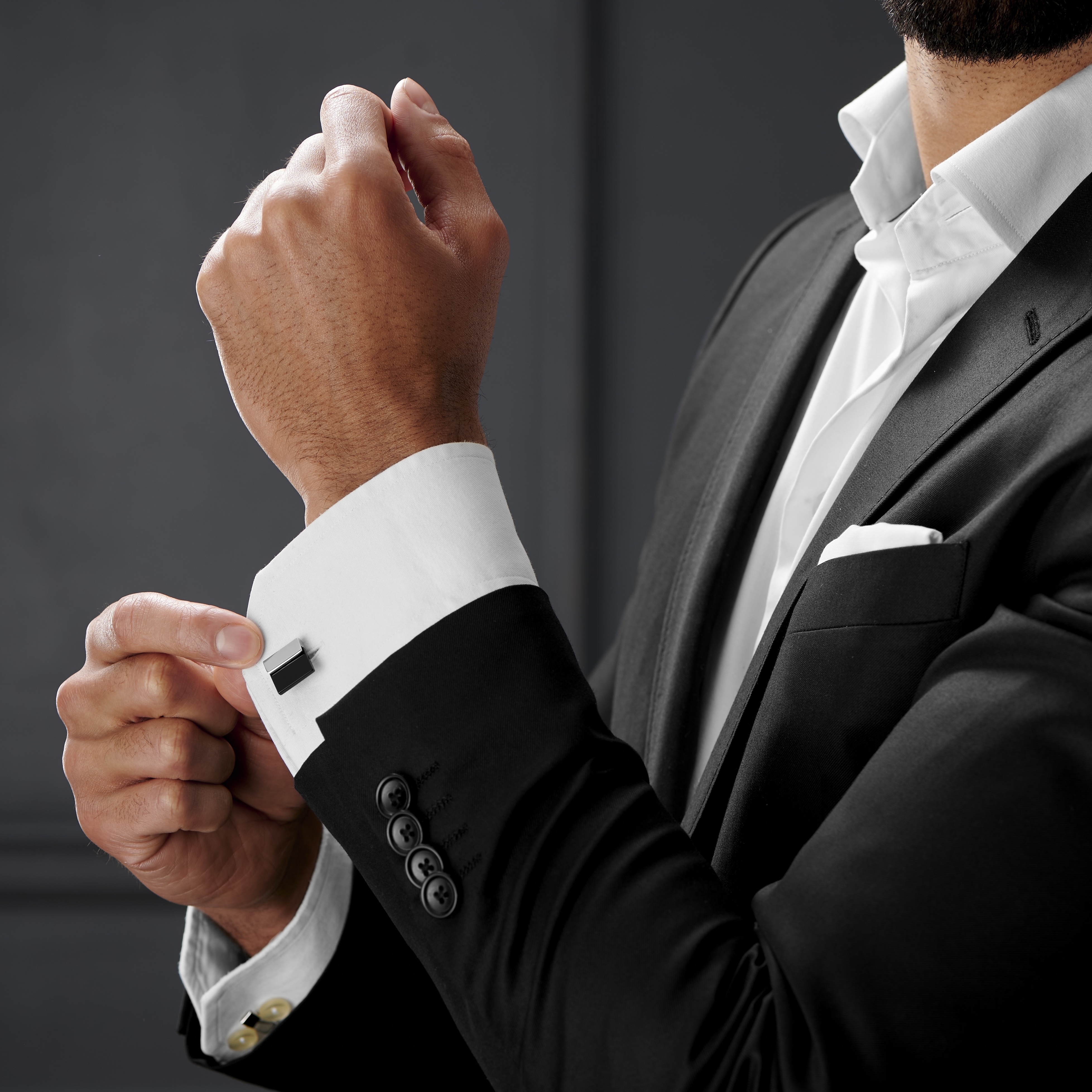 Boutons de manchette masculins noir et argenté - 3