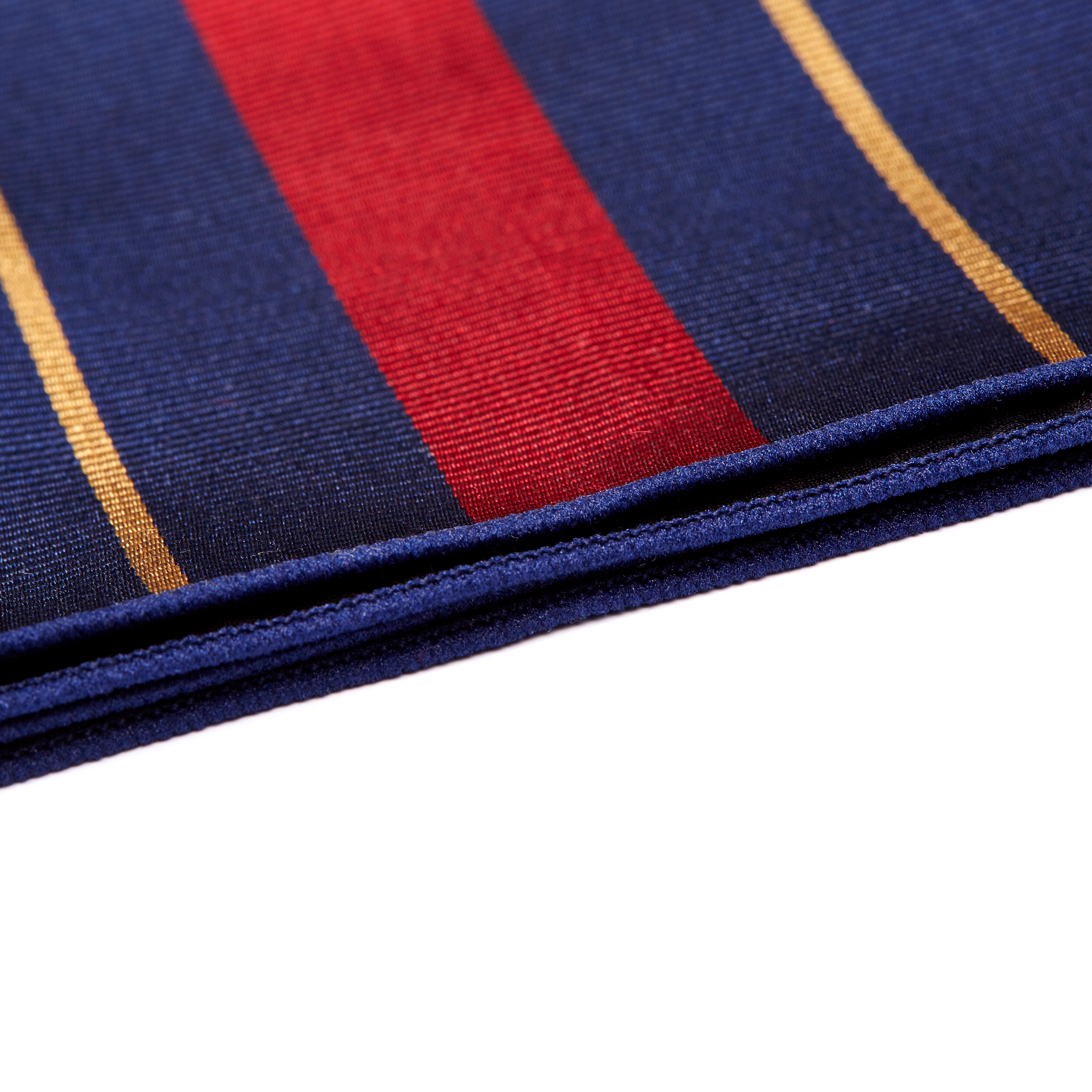 Rødt, Gyllent og Marineblått Stripet Silkelommetørkle - 2