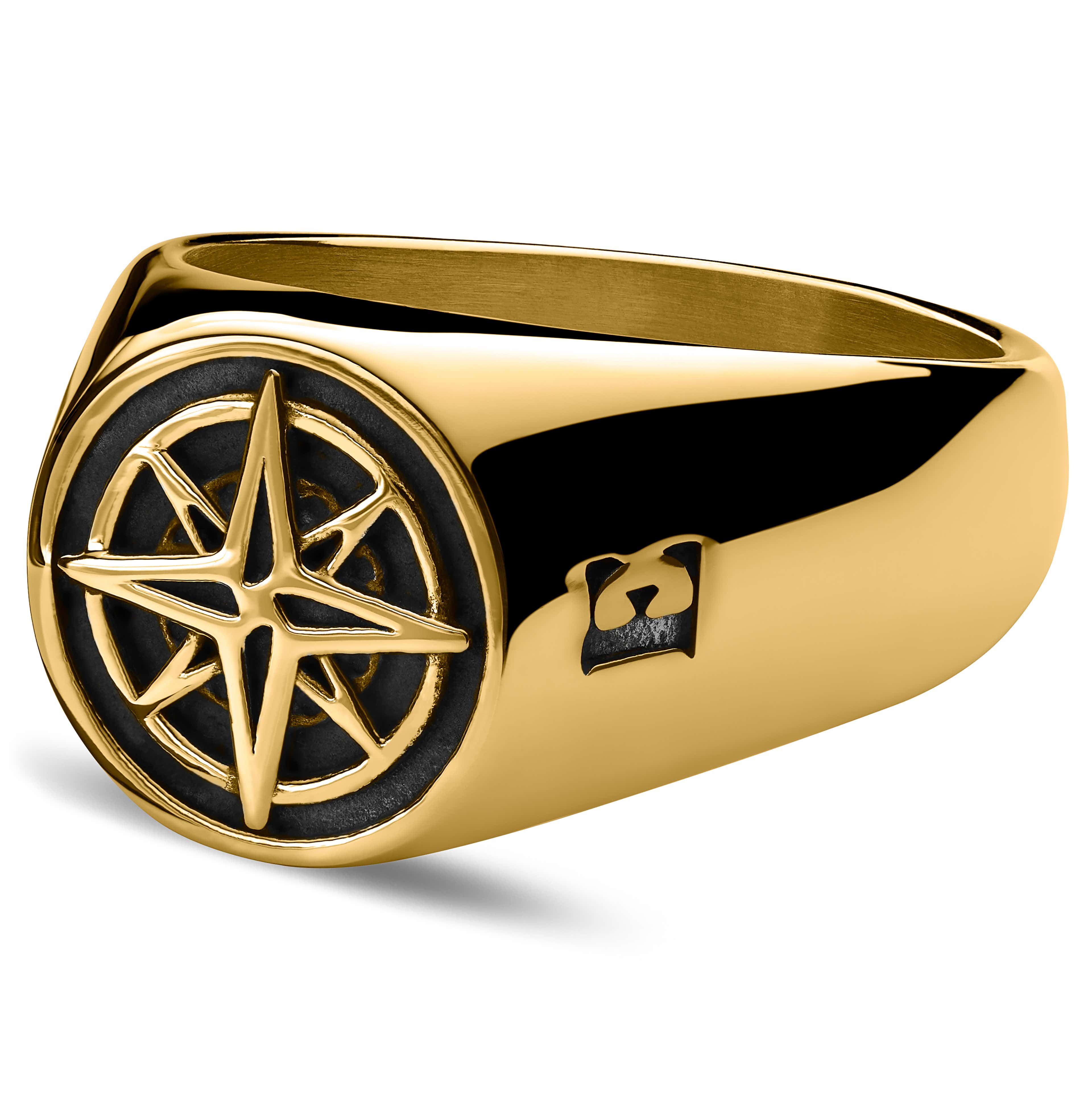 Atlas |  Inel auriu din oțel cu sigiliu busolă