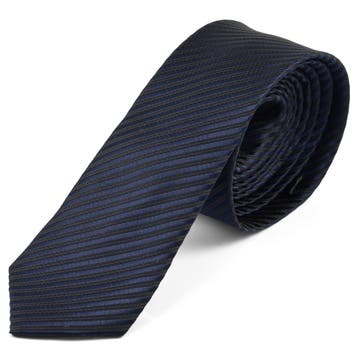 Simple Dark Blue Striped Polyester Tie