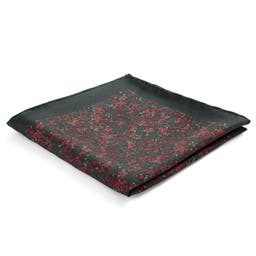 Boho | Forest Green & Red Floral Pattern Silk Pocket Square