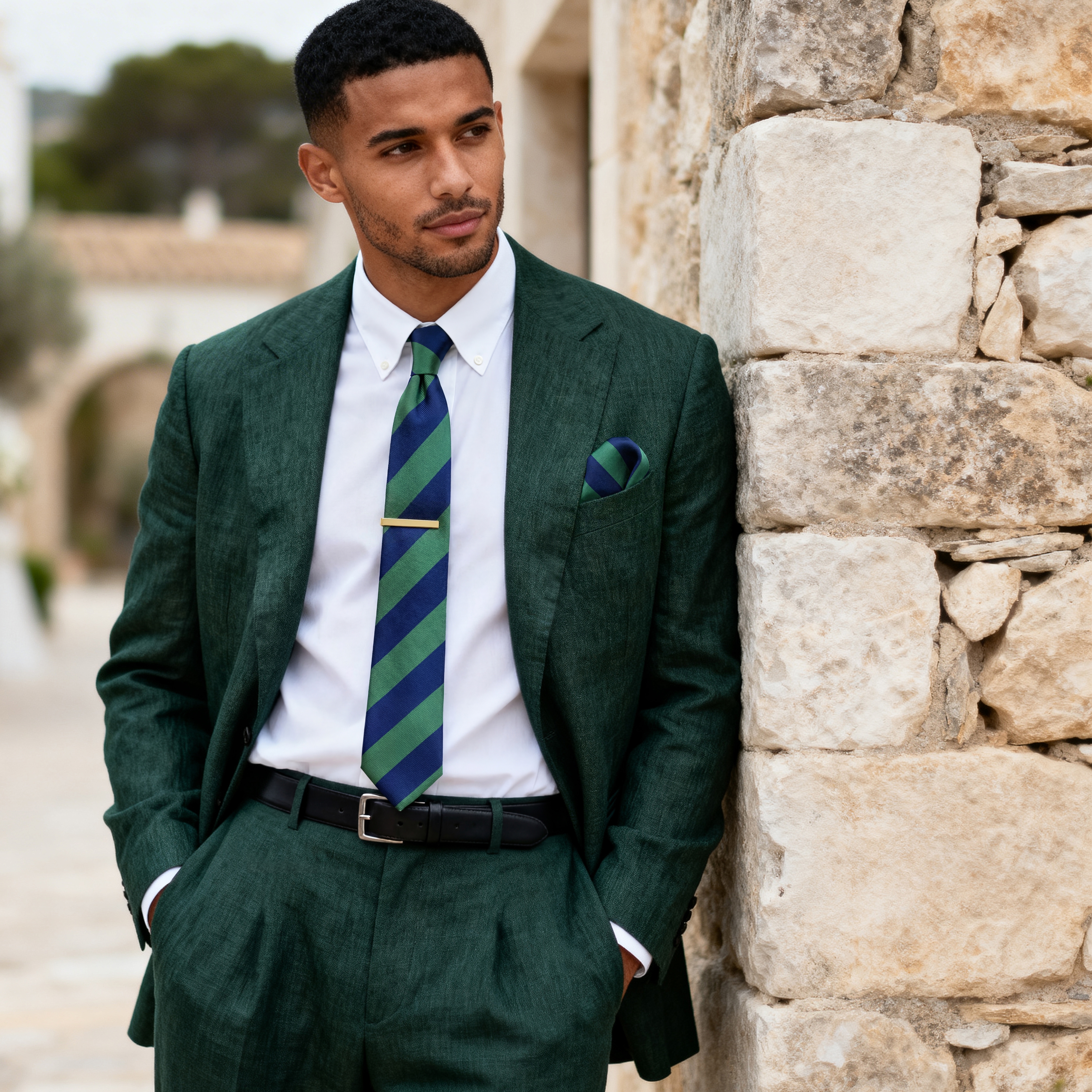 Τετράγωνο Μαντήλι Τσέπης Μεταξωτό Ριγέ Green & Navy - 3