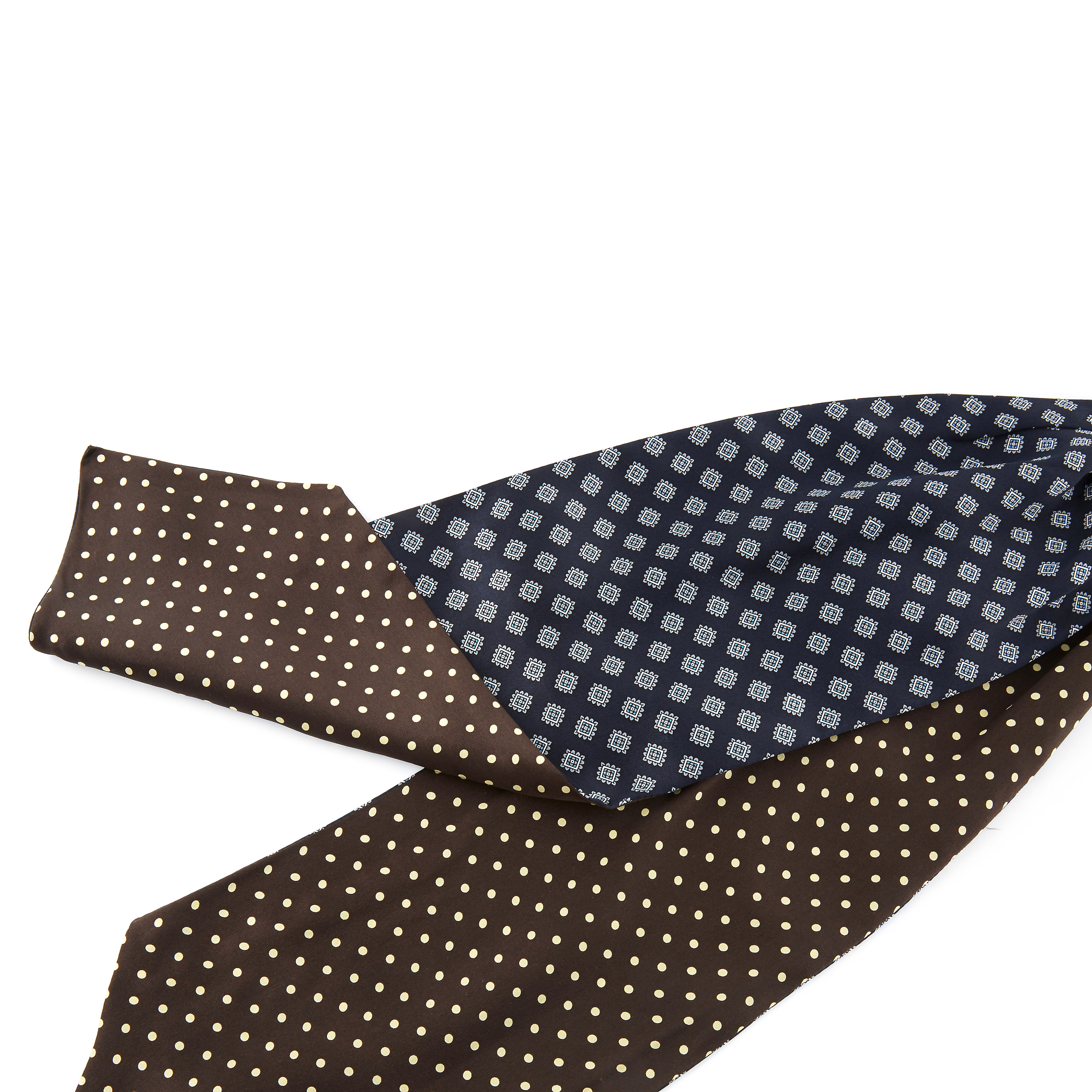 Brown & Navy Double Pattern Silk Ascot - 4