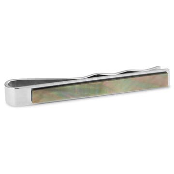 Geo Remix | Silver-Tone & Mother of Pearl Stone Stainless Steel Tie Bar