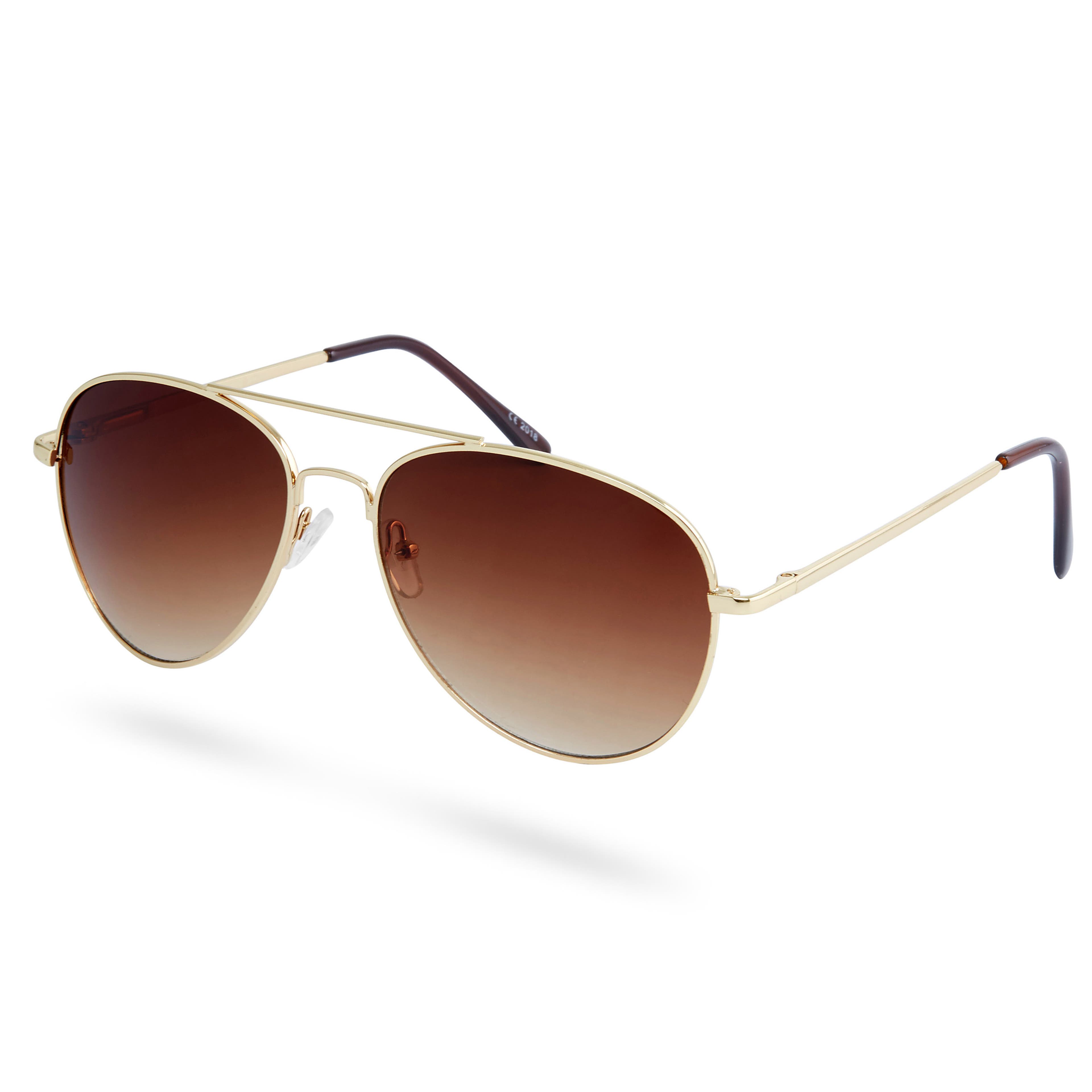 Gold-Tone & Terracotta Aviator Sunglasses