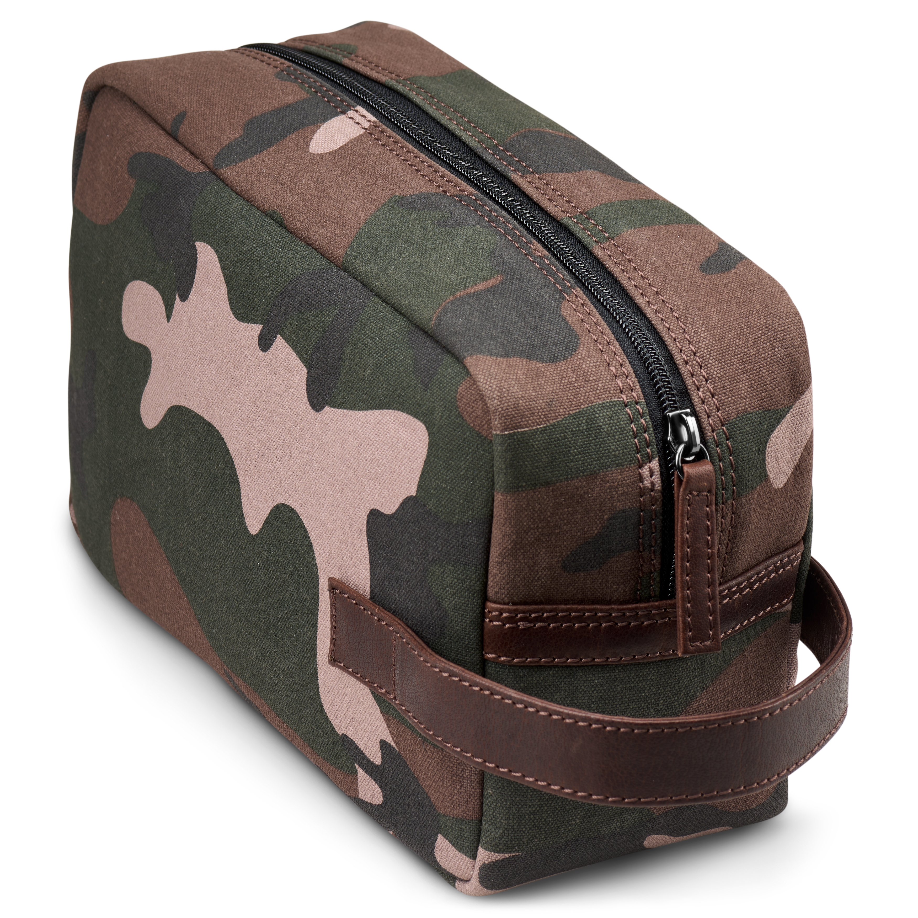 Bladmønstret Camouflage Kanvas & Bøffellæder Toilettaske - 3