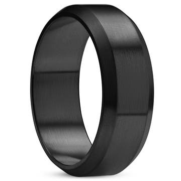 Ferrum | 8 mm Geborstelde Zwarte Roestvrijstalen Ring met Afgeschuinde Randen