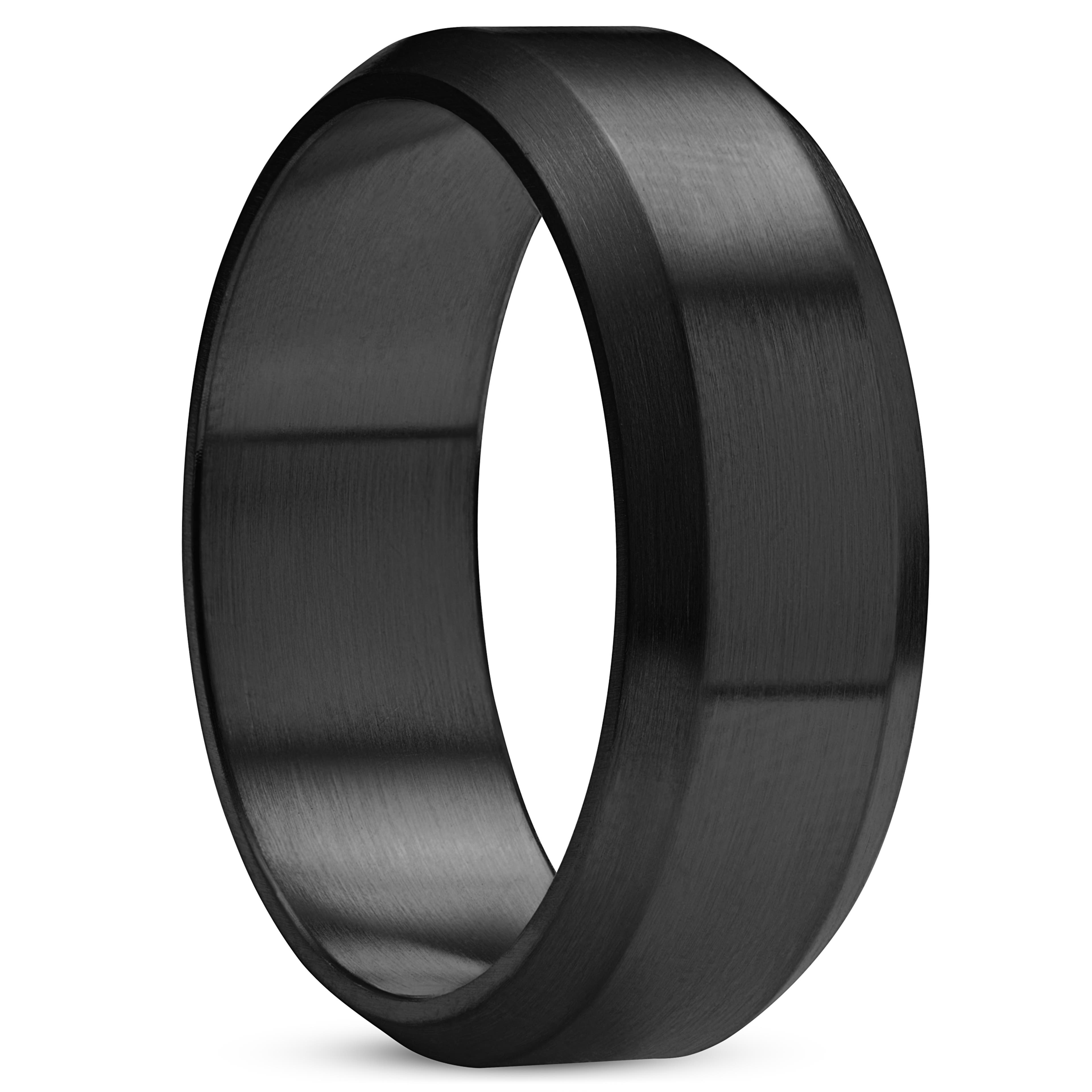 Ferrum | 8 mm szczotkowany czarny pierścionek ze stali nierdzewnej z fazowanymi krawędziami