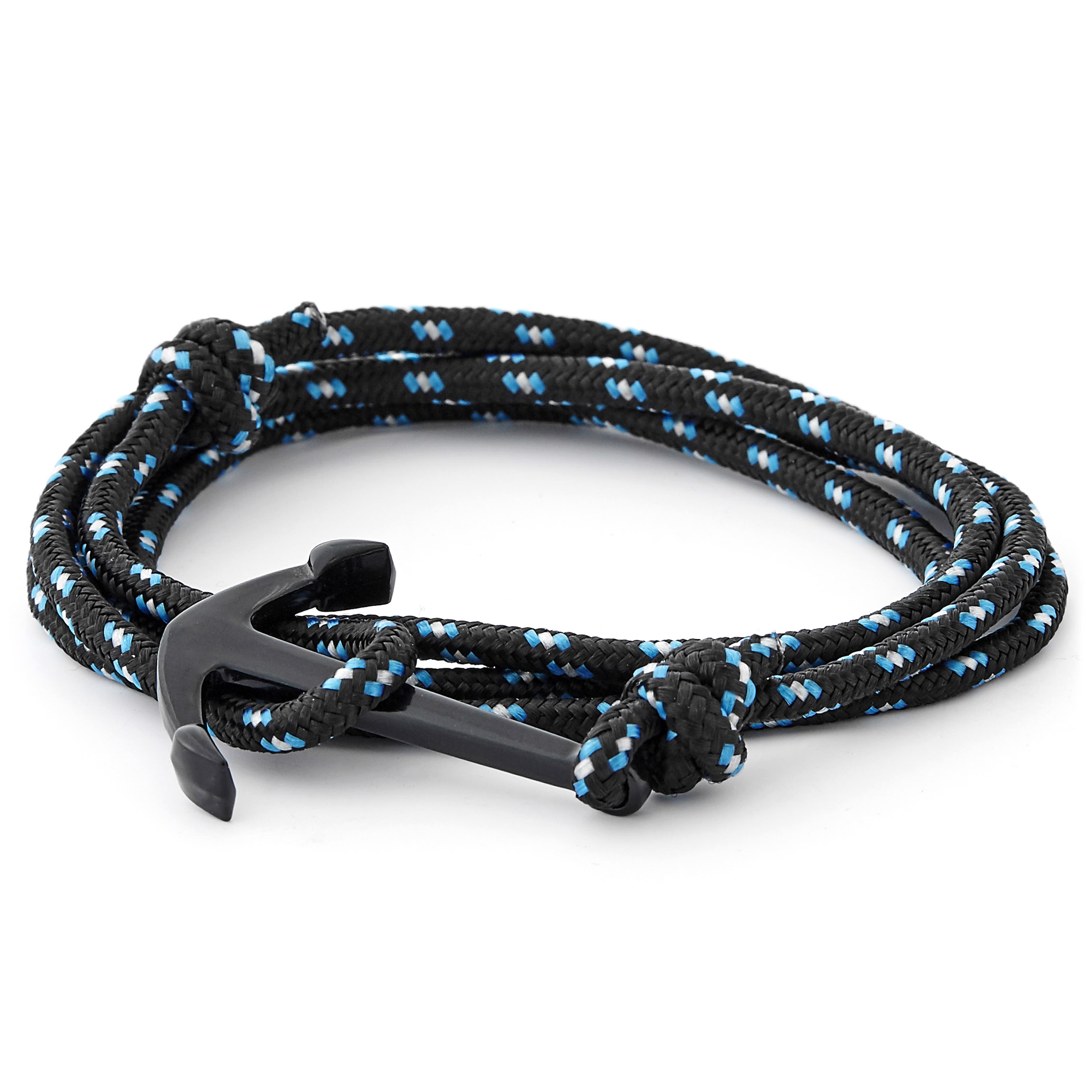Bracelet L'ancre noire à cordon noir et bleu
