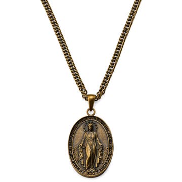 Sanctus | Vintage Gold-Tone Miraculous Medal Wheat Chain Necklace