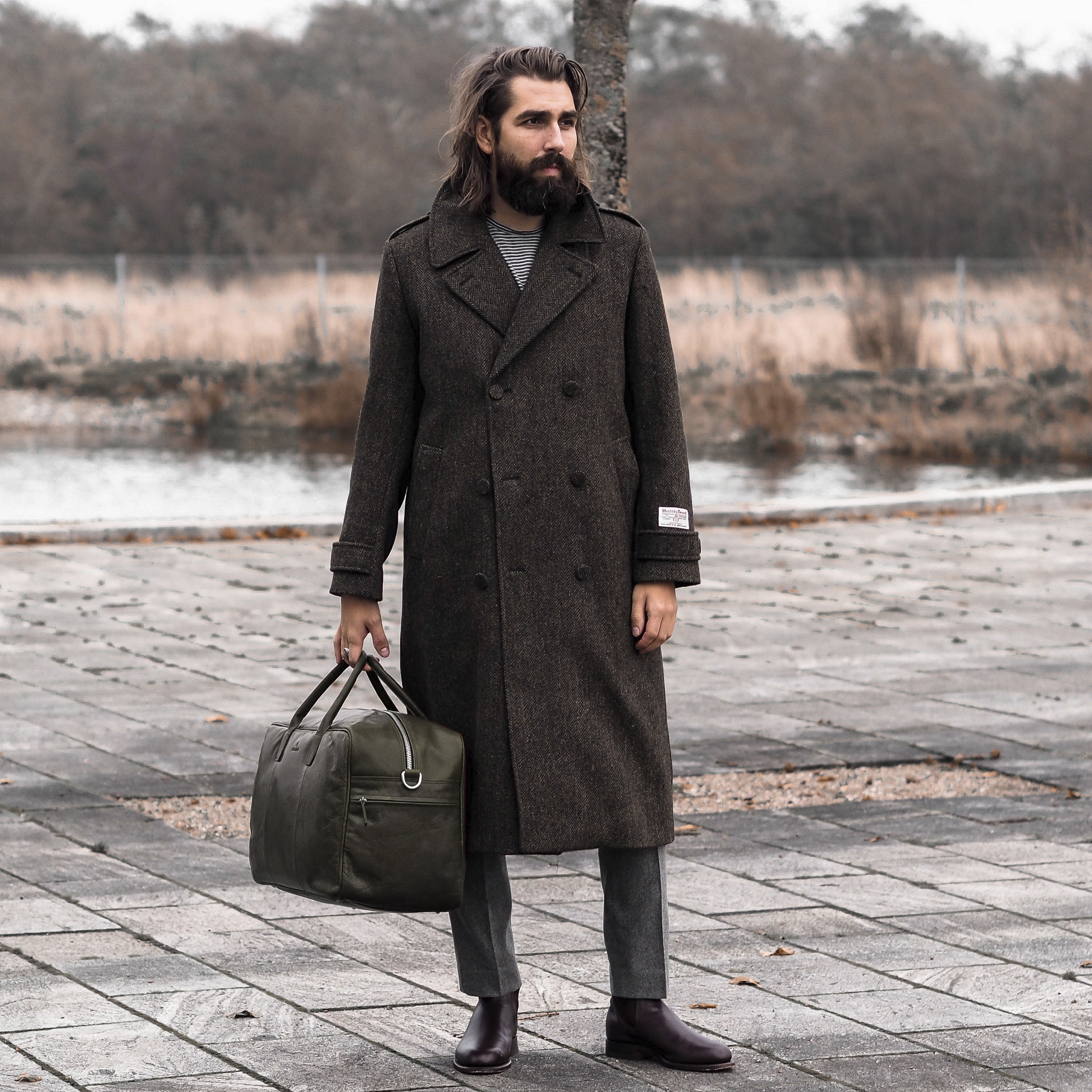 Bolsa de fin de semana Montreal de cuero verde oliva - 16