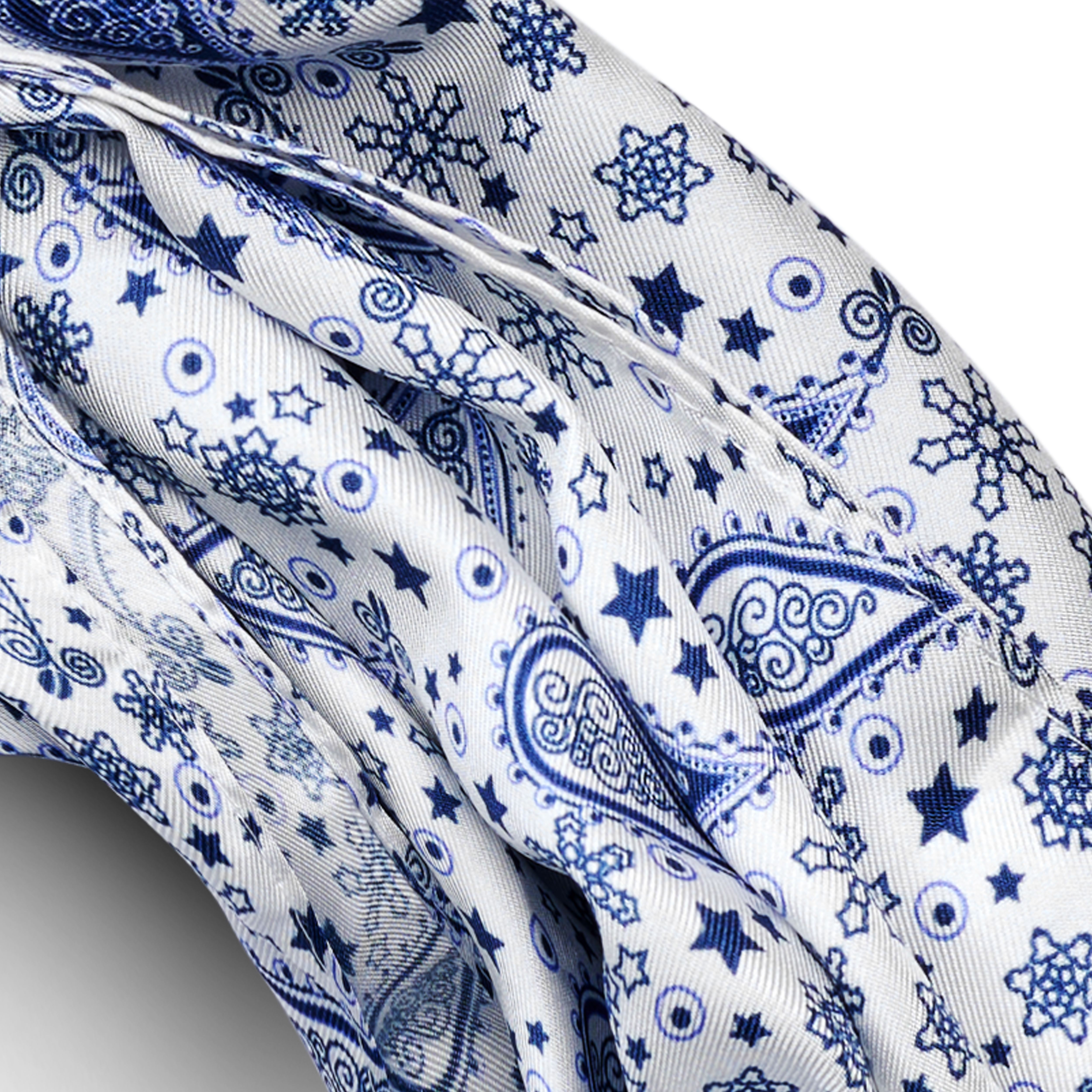 Bufanda de seda con estampado de cachemira blanco y azul - 2