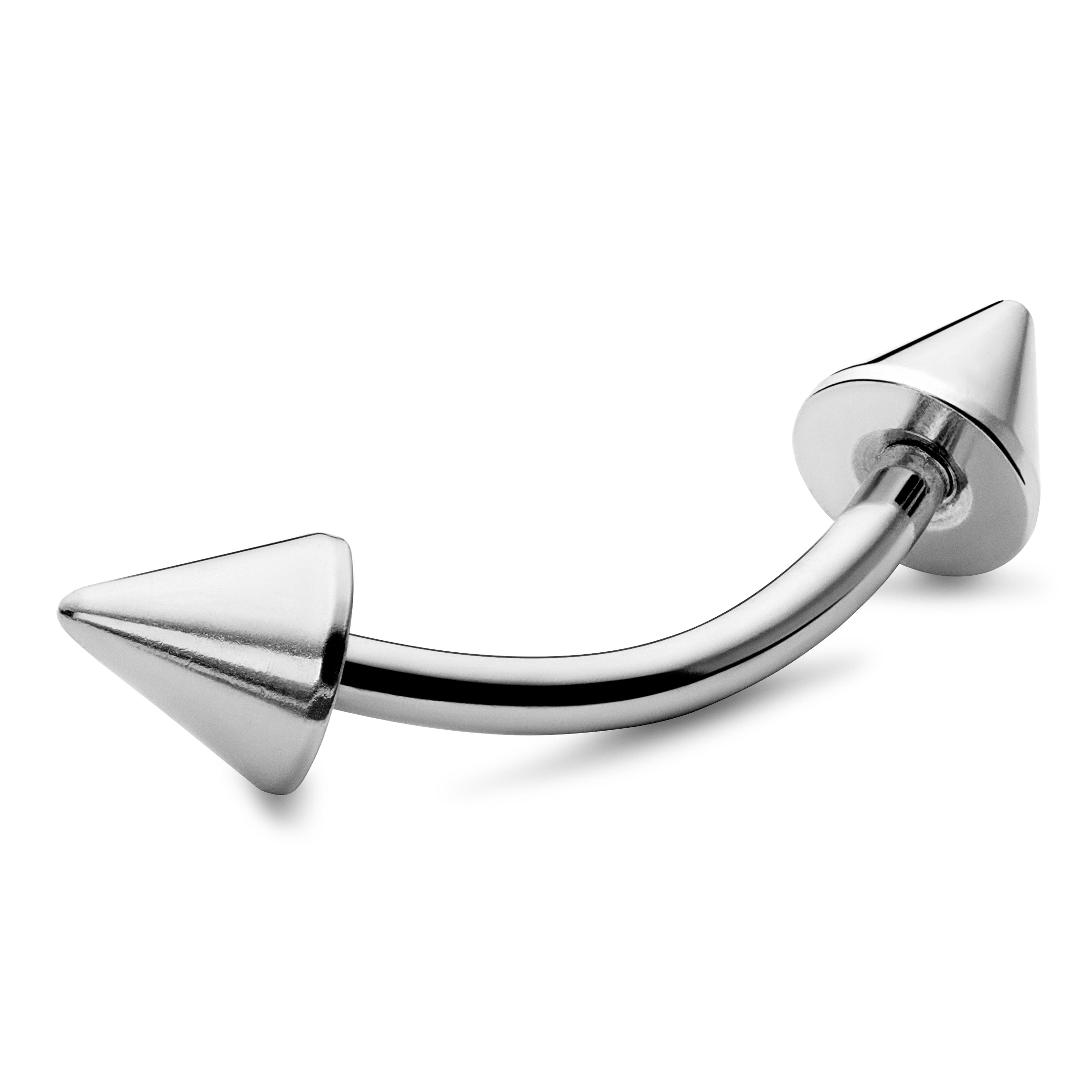 Ezüst tónusú rozsdamentes acél tüskés végű banán piercing - 12 mm