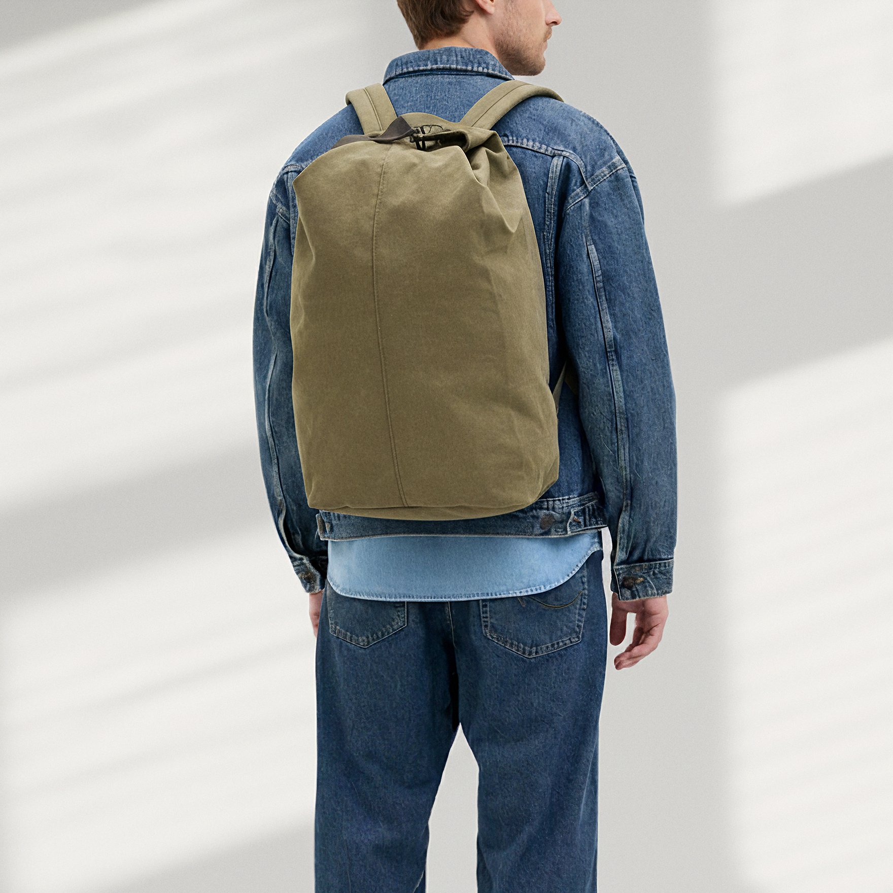 Zaino in stile vintage in tela verde militare  - 3