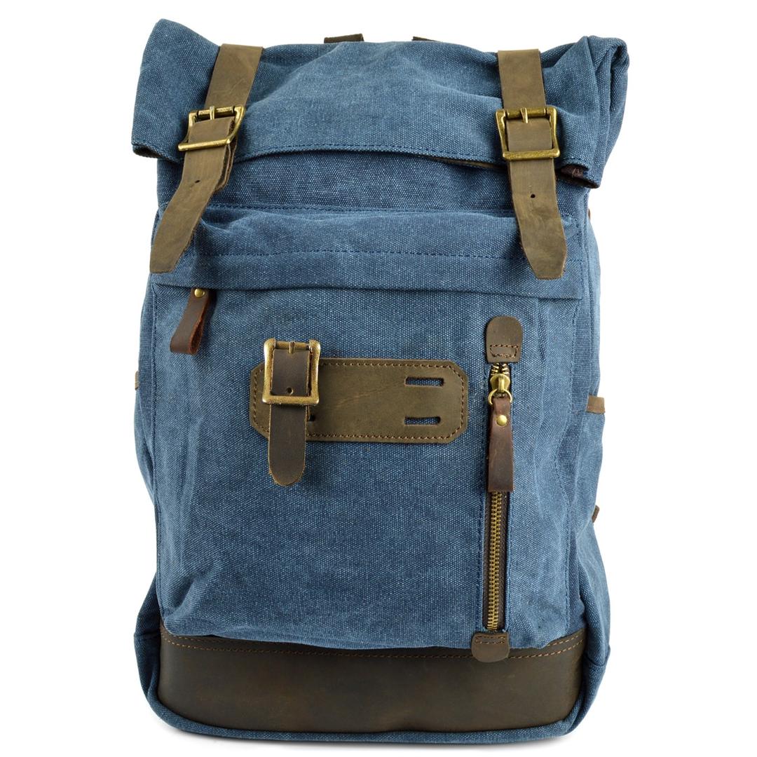 Backpack Rugged Style Rugged Vintage-Style Blue Canvas & Leather Backpack | In stock! | Convey