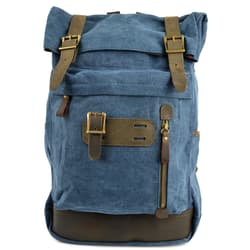 canvas leather backpack blue Sloan Large and a pretty antique brass pin with 3 lotus stitch markers Retro Navy Blue Canvas &