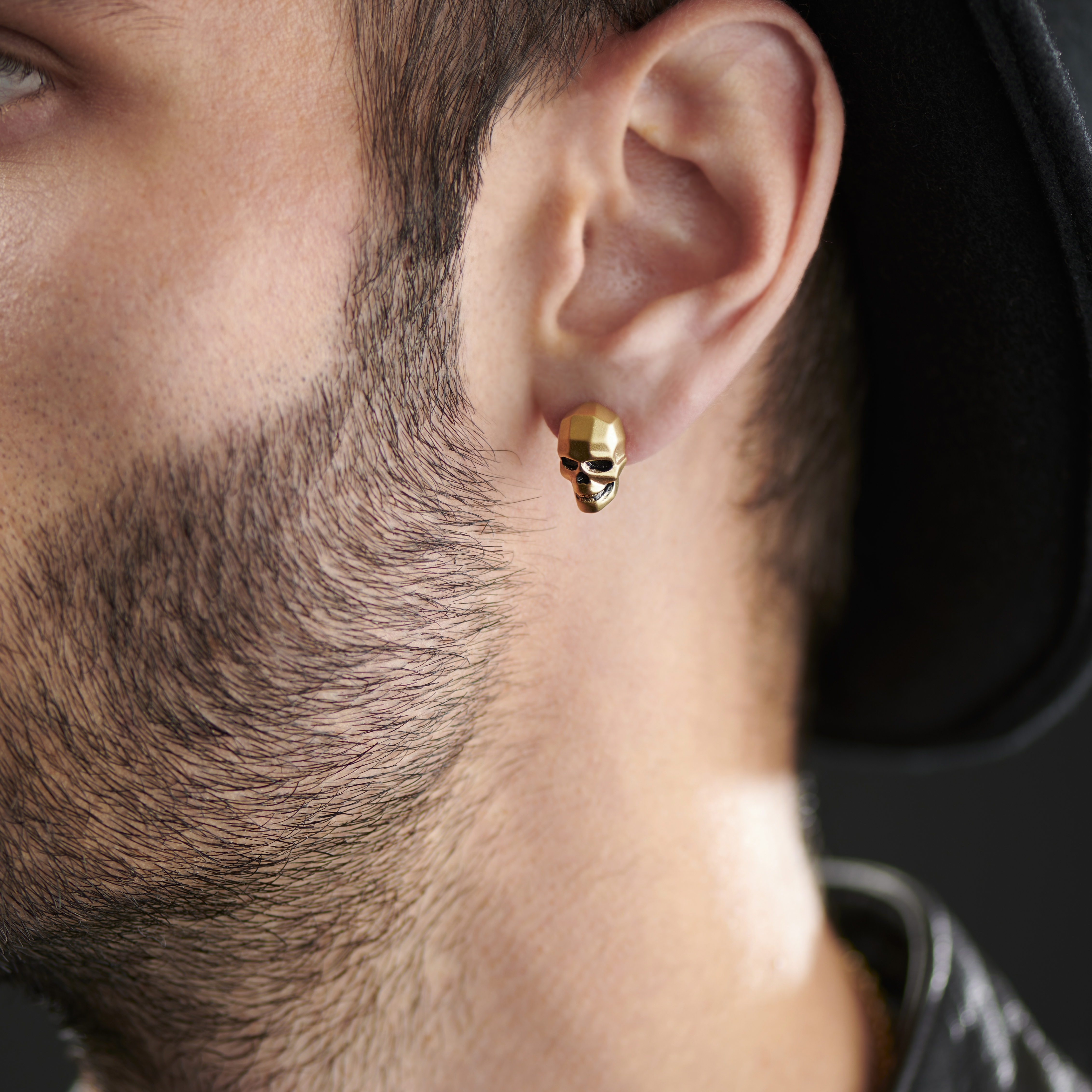 Jax Gold-Tone Stainless Steel Skull Earring - 3