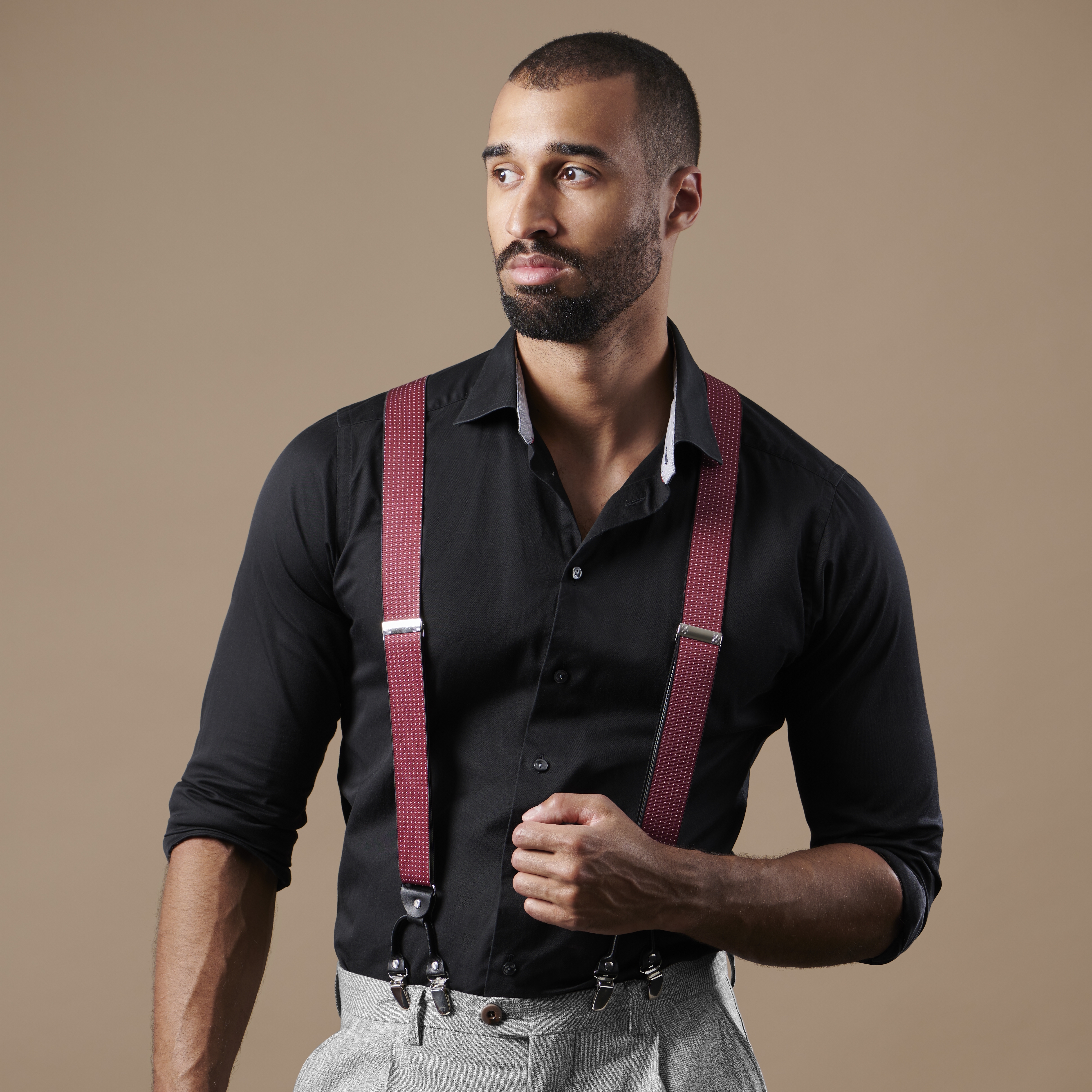 Bretele polca late vișinii cu puncte și clipsuri - 6